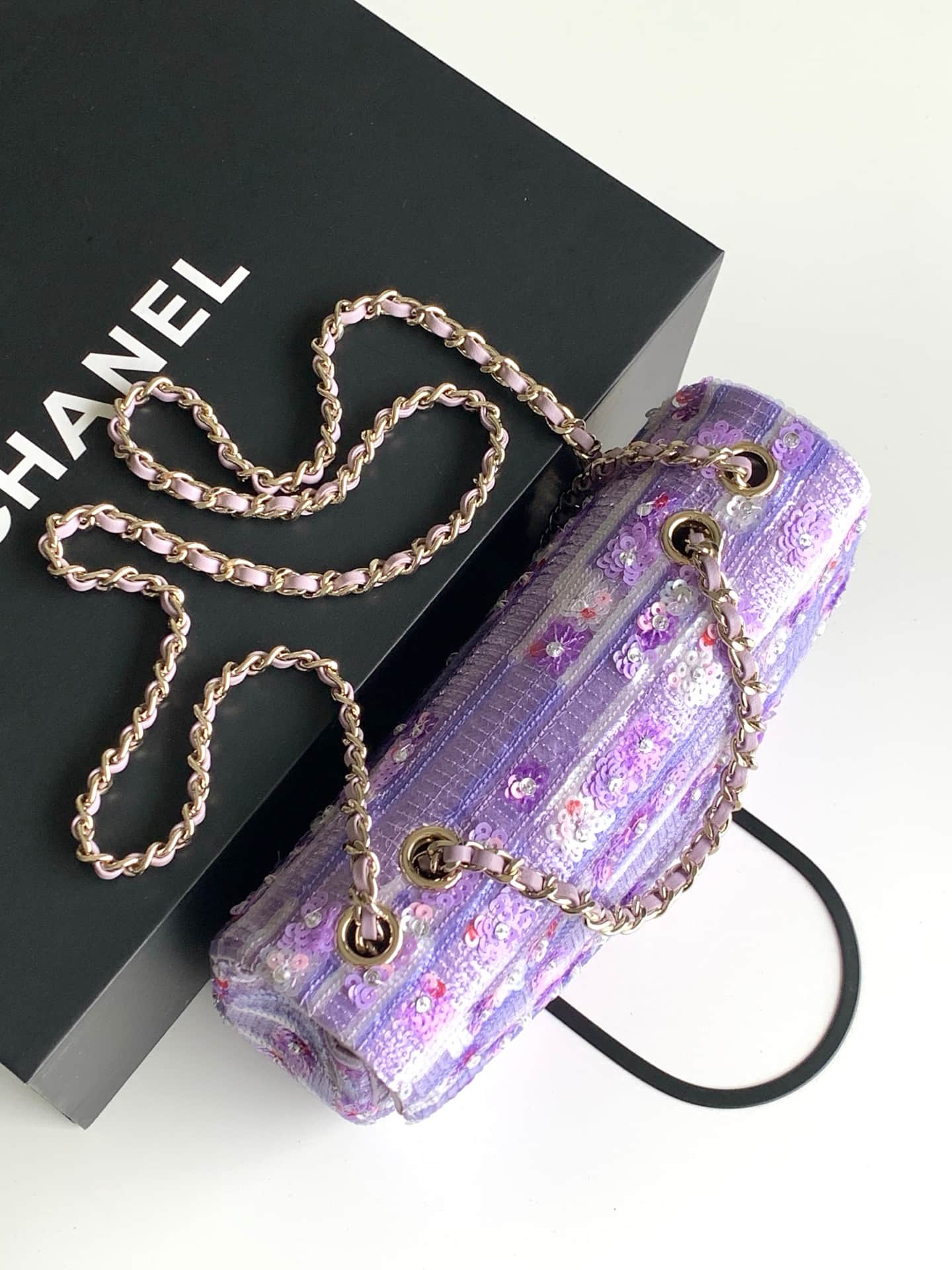 Chanel Flap Bag Sequins & Gold-Tone Metal AS4561 Purple A
