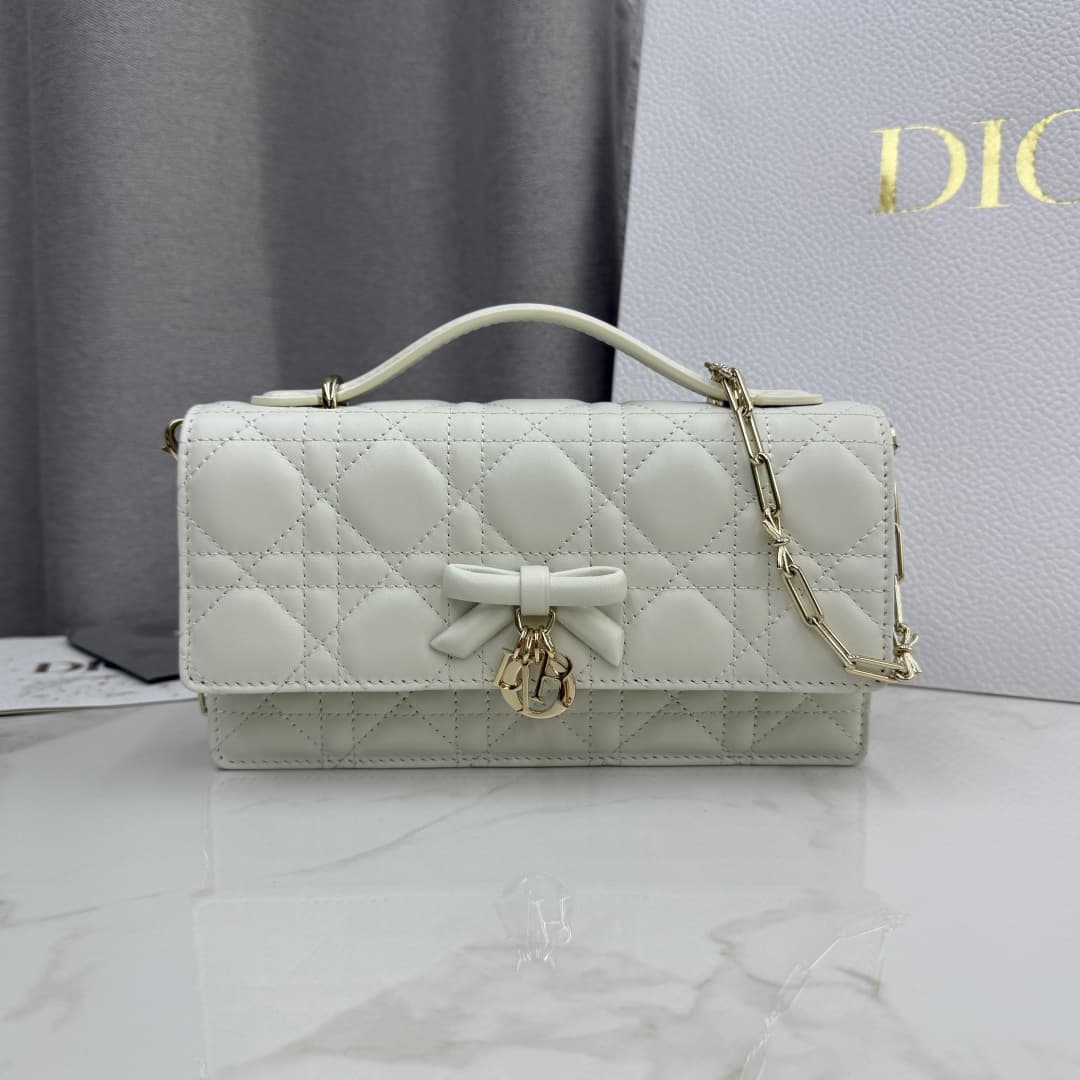 My Dior Mini Bag Cannage Lambskin In White With Leather Bow High