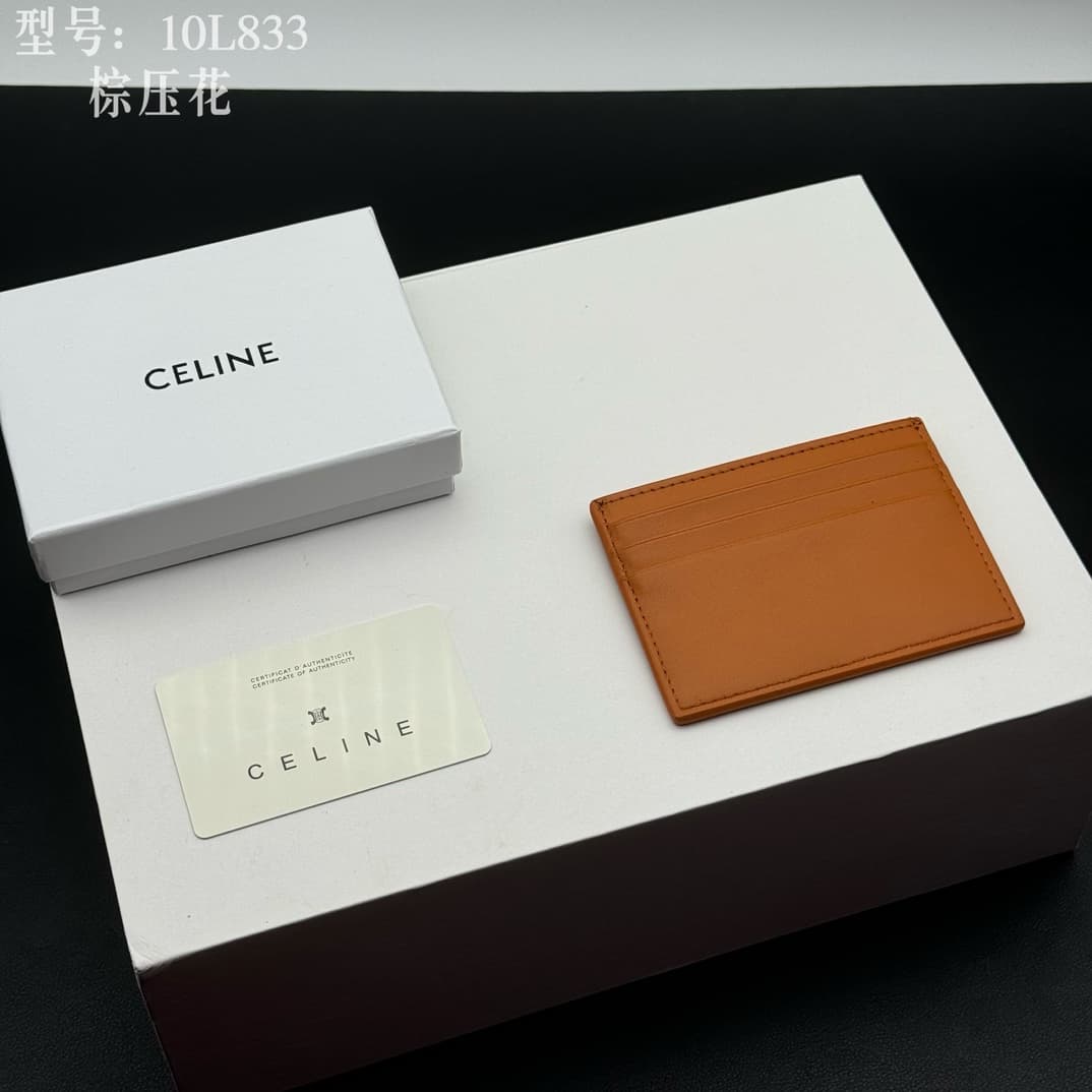 Celine Cuir Triomphe Card Holder in Caramel smooth calfskin leather High