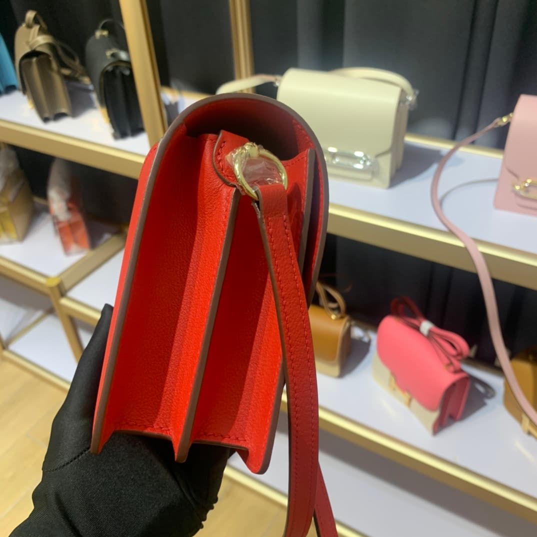 Hermes Roulis wallet in Red Calfskin Etoupe WAX Gold/Silver-Metal High