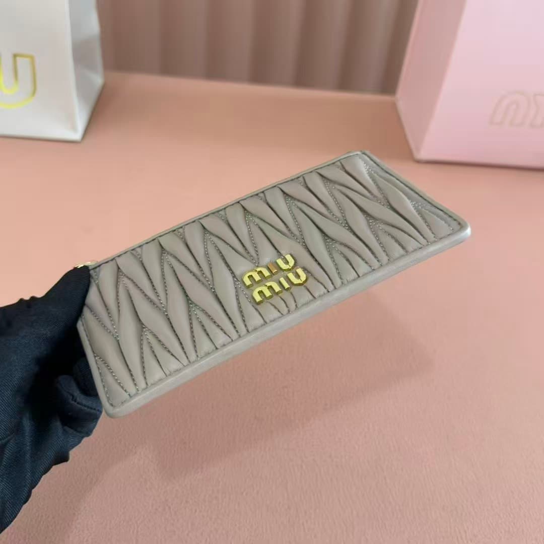 Miu Miu Pearl Gray Matelassé Nappa Leather Card Holder