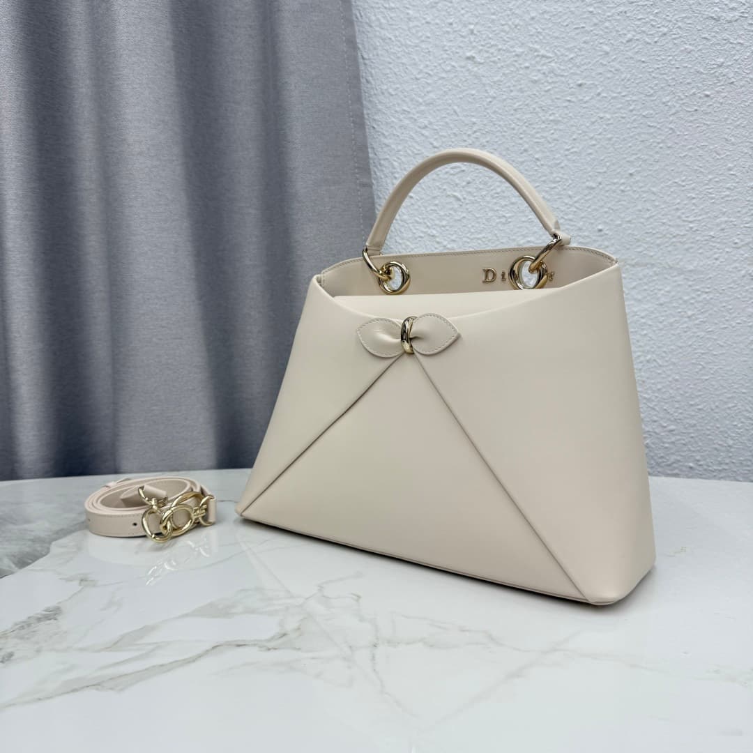 Large Dior Cigale Bag Cream Shiny Supple Calfskin High