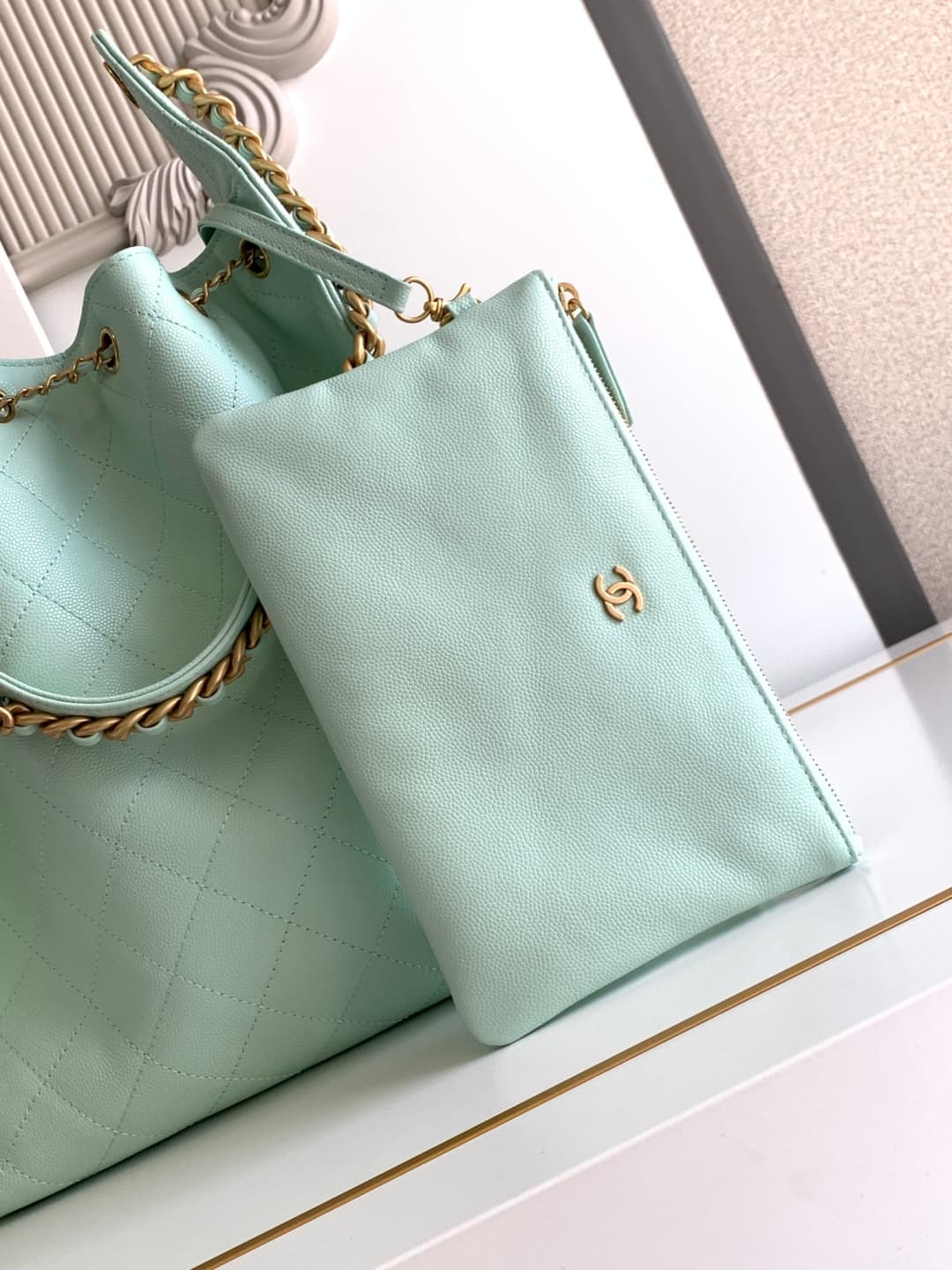 Chanel 25 Medium Hobo Medium handbag AS5311 Grained Calfskin & Gold-tone Metal Light Green A