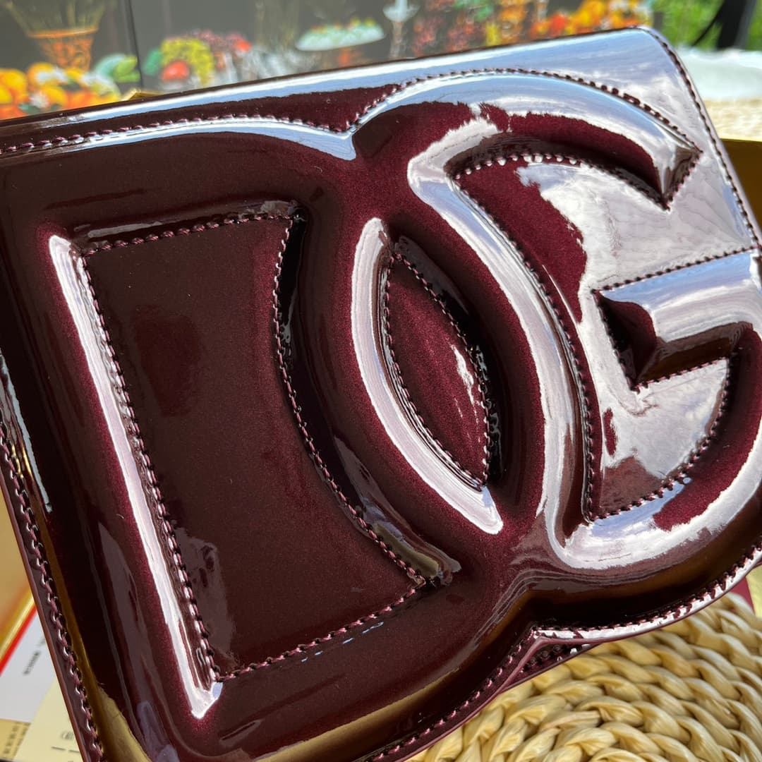 Dolce & Gabbana dark brown patent calf leather DG Logo crossbody bag high
