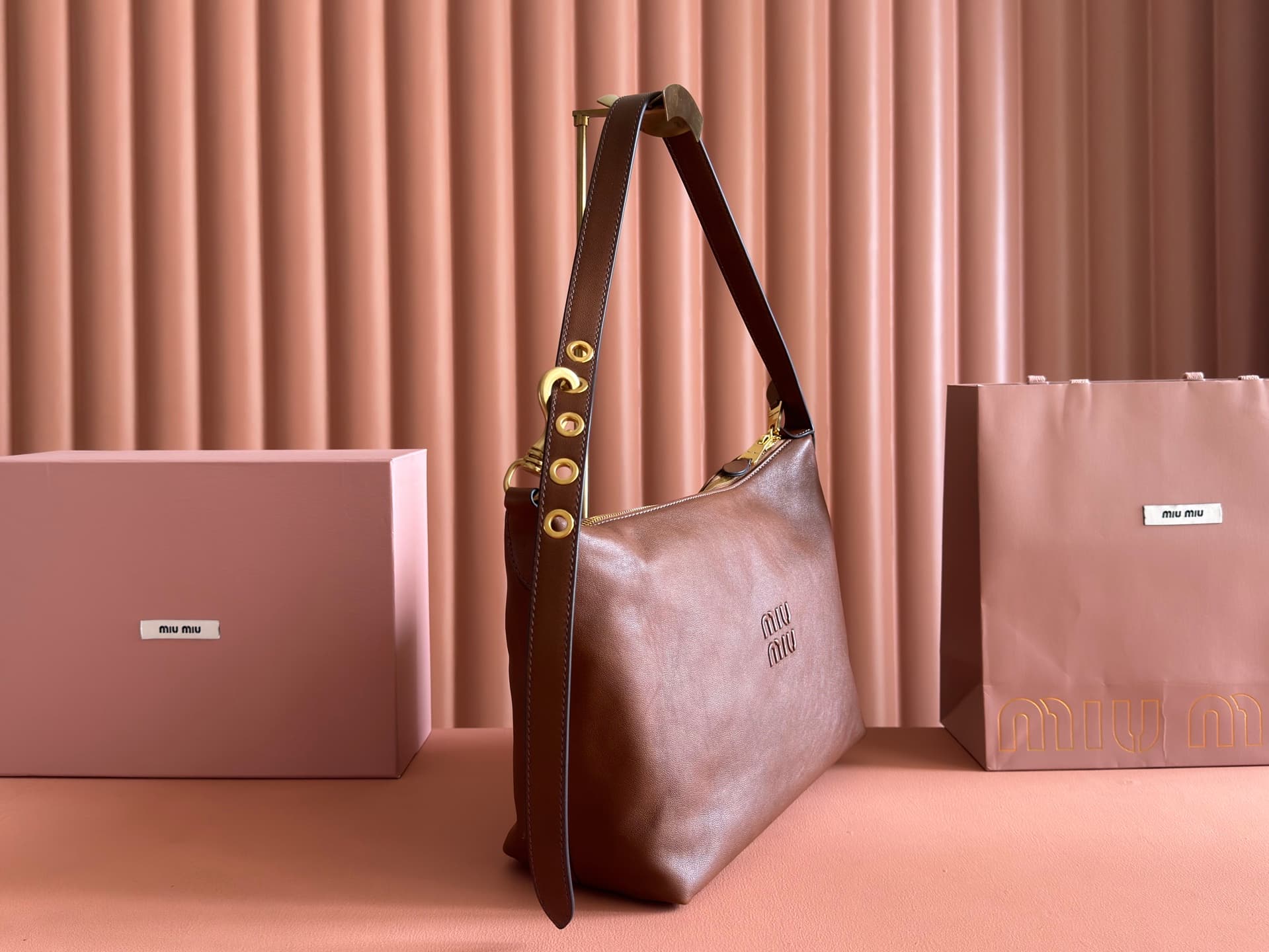 Miu Miu Spirit nappa leather bag Brown 5BC217 High