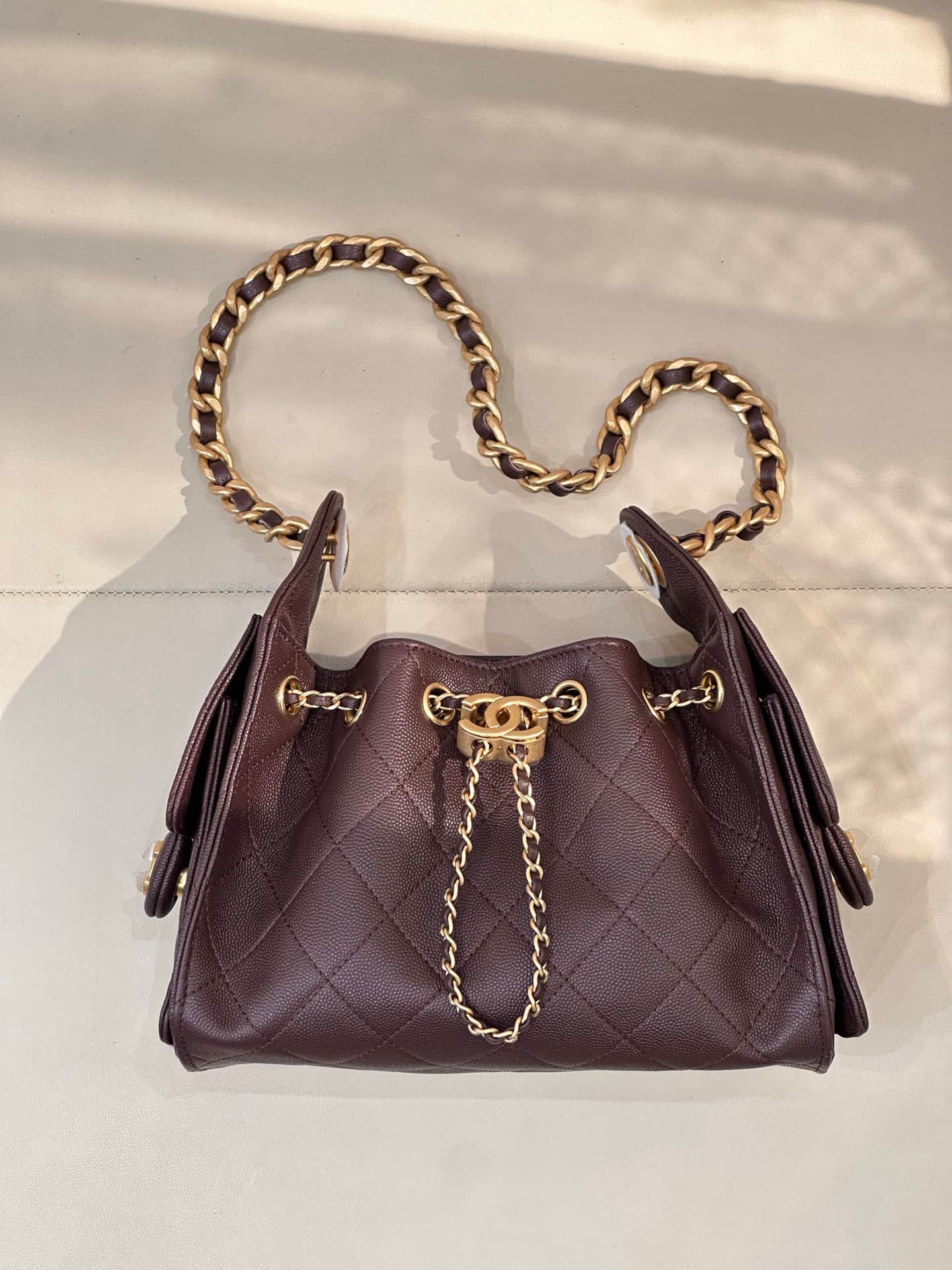 CHANEL 25 Mini Handbag AS5631 Grained Calfskin & Gold-tone Metal Brown TOP