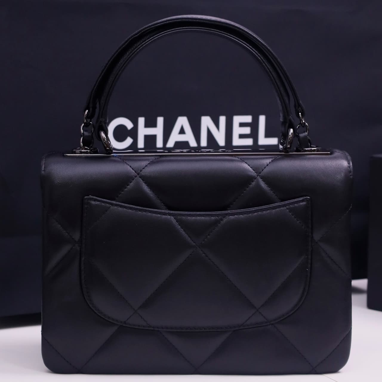 SMALL FLAP BAG WITH TOP HANDLE Lambskin Black Metal Black A