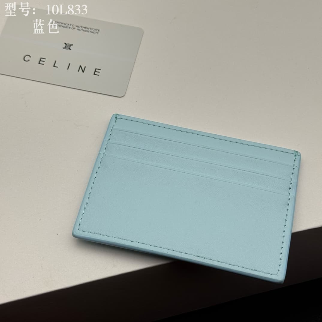 Celine Card Holder Triomphe in Shiny Calfskin Leather Blue High
