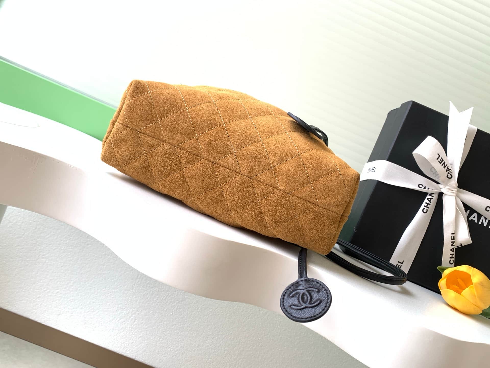 Chanel Clutch with Leather Strap Suede Calfskin & Gold-tone Metal AP5227 Camel A