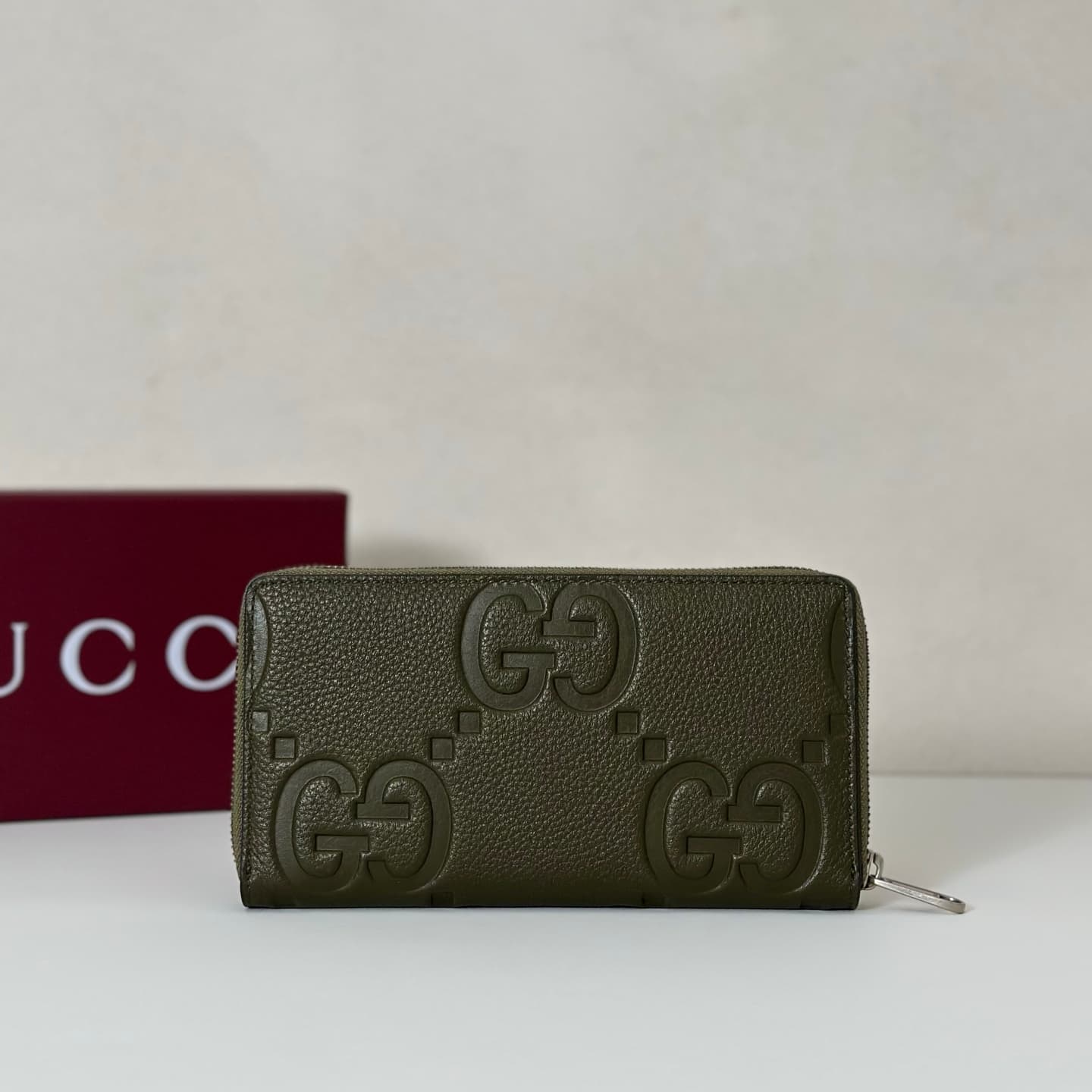Gucci GG Jumbo zip around wallet Deep Green 739484 High
