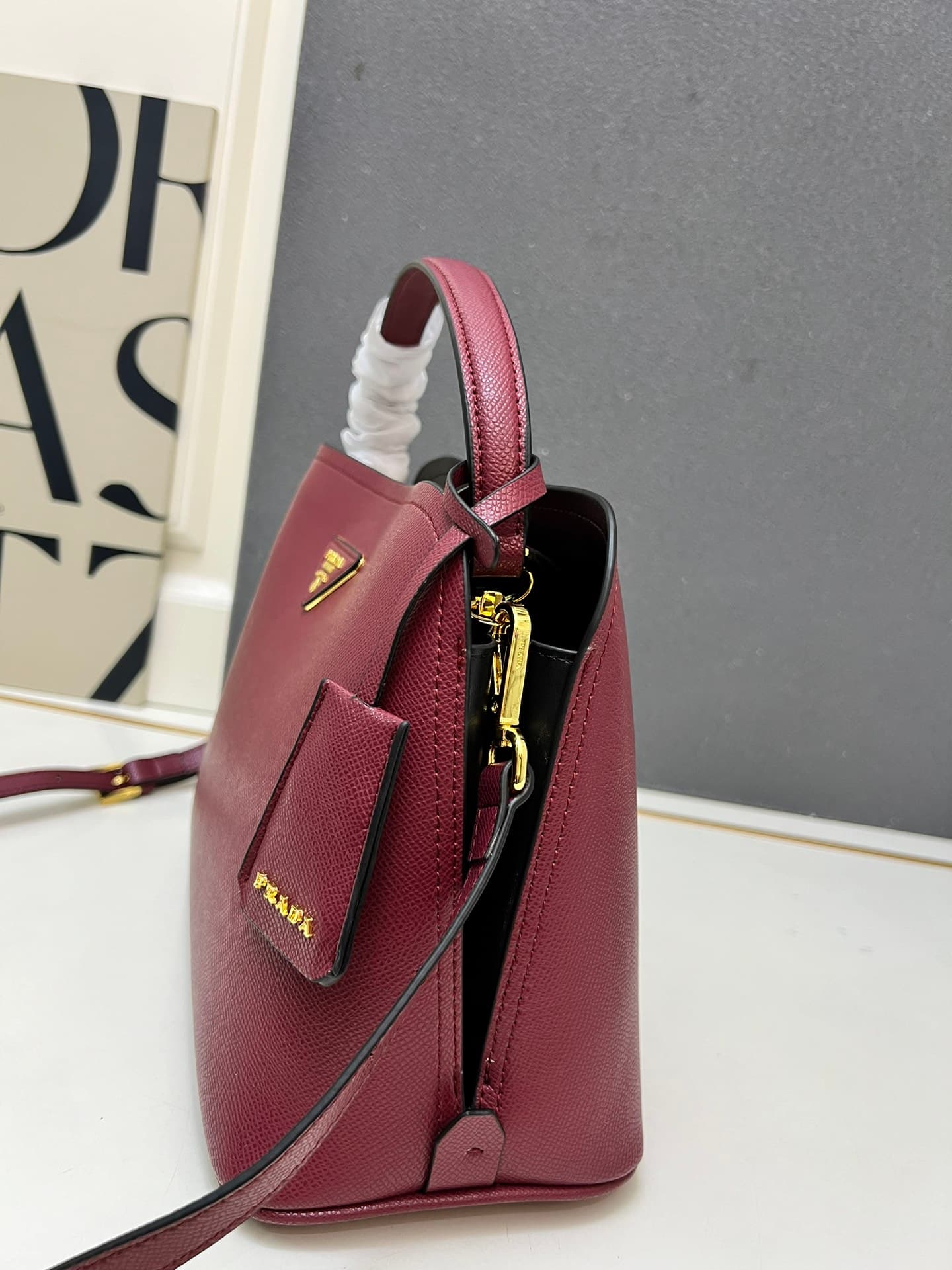 Prada Saffiano Leather Matinée Handbag Claret