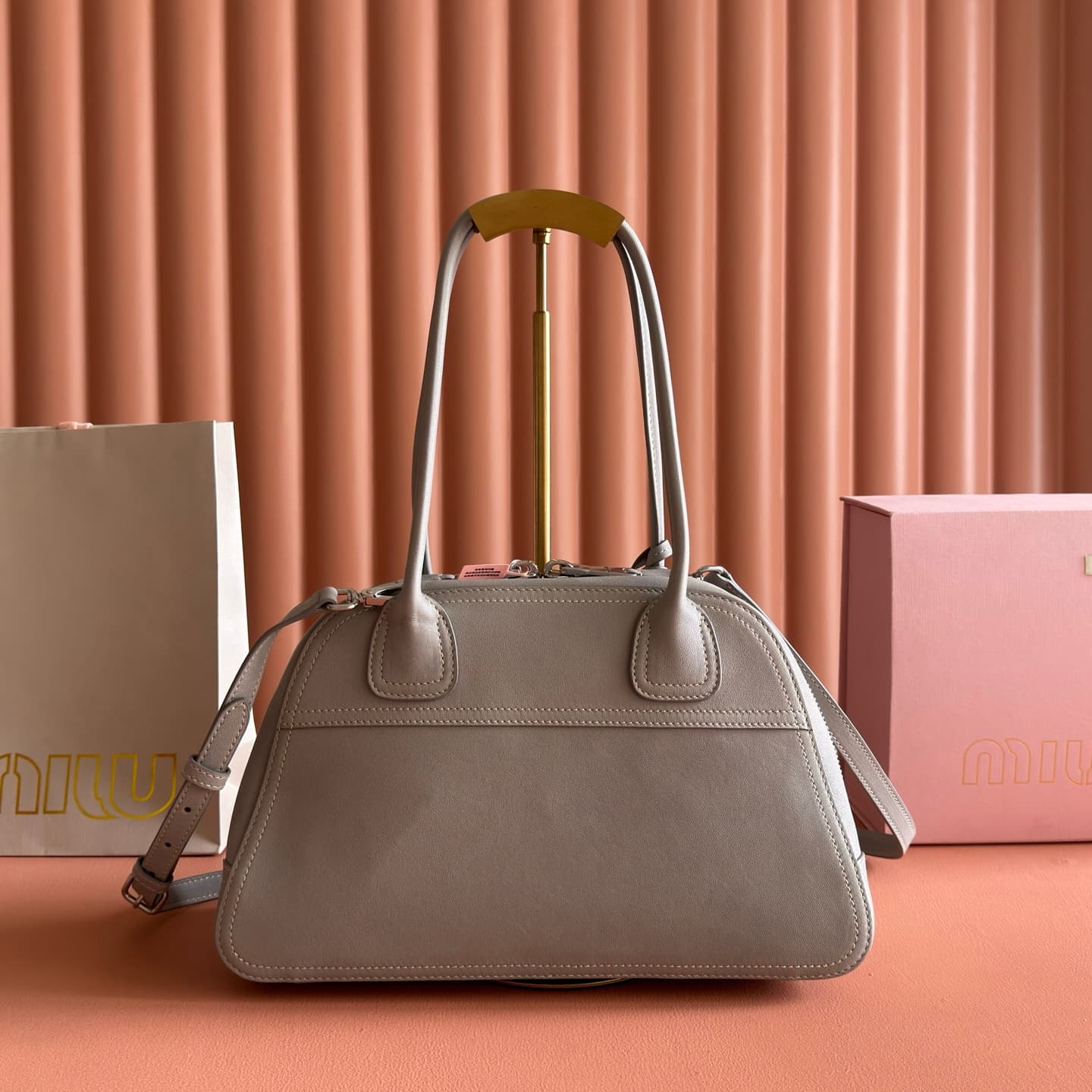 Miu Miu Vivant nappa leather bag Chalk Grey 5bb199 TOP