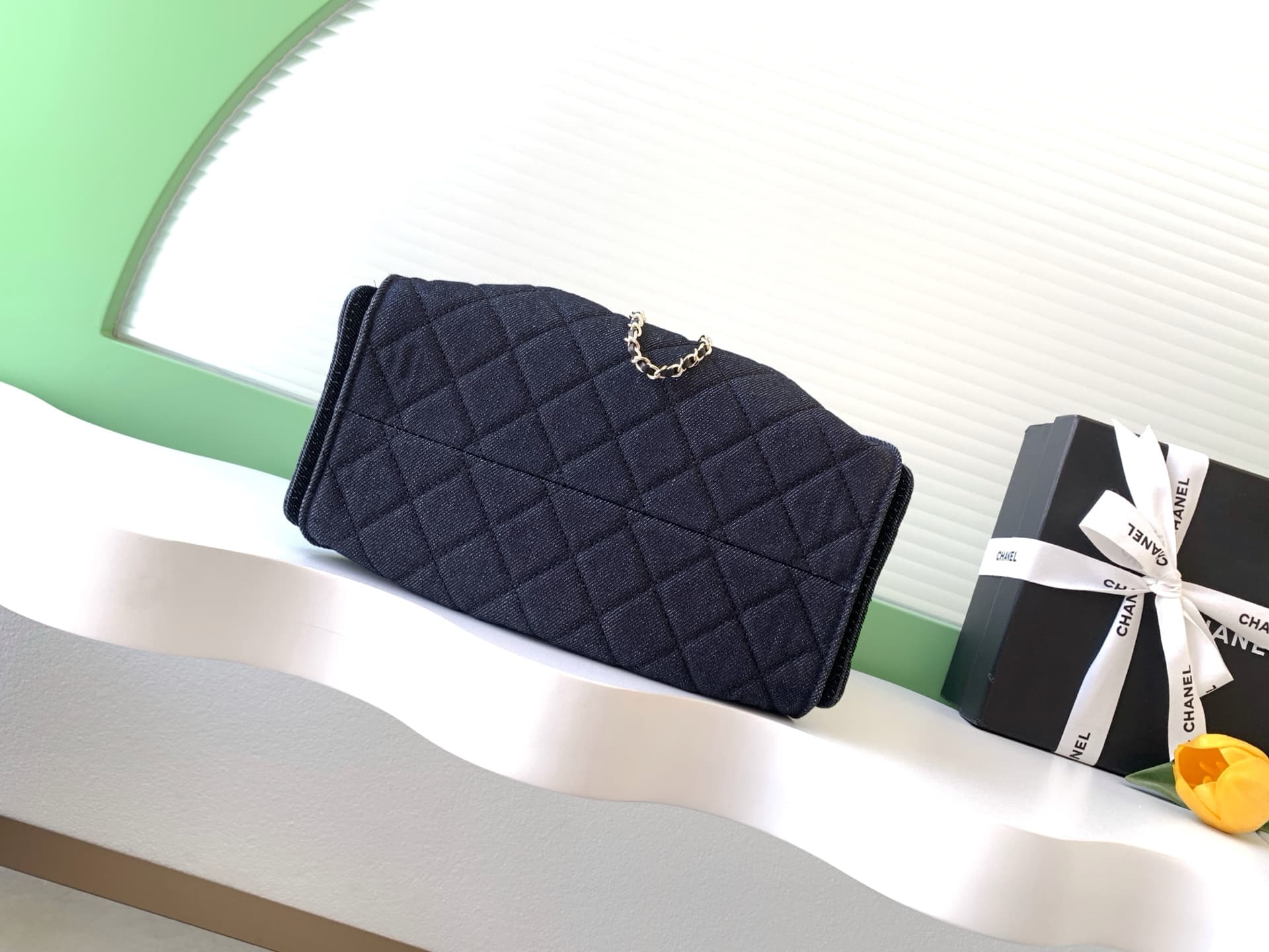 Chanel 25 Small Hobo handbag AS5293 Denim&Gold-tone metal Drak Blue A