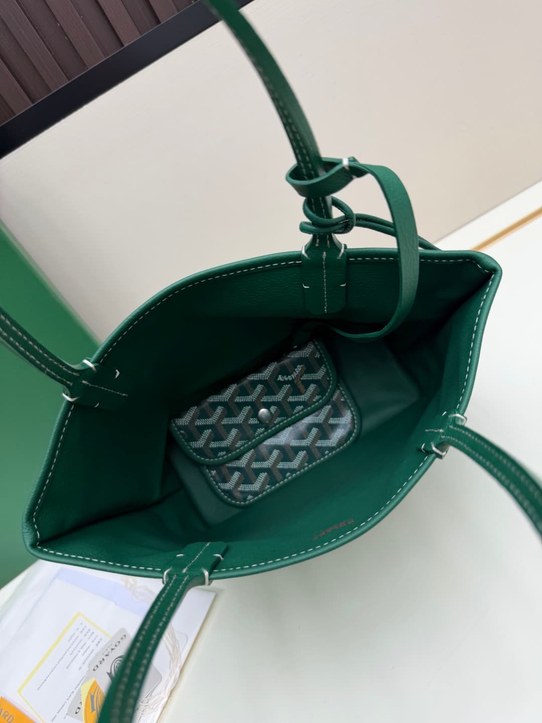 Goyard Mini Anjou Tote Goyardine Canvas with White Painted Mascot Green High