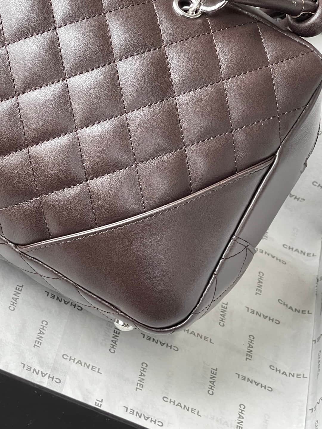 Chanel Cambon Ligne Bowler bag Calfskin & Silver-Tone Metal AS25171 Dark Brown High