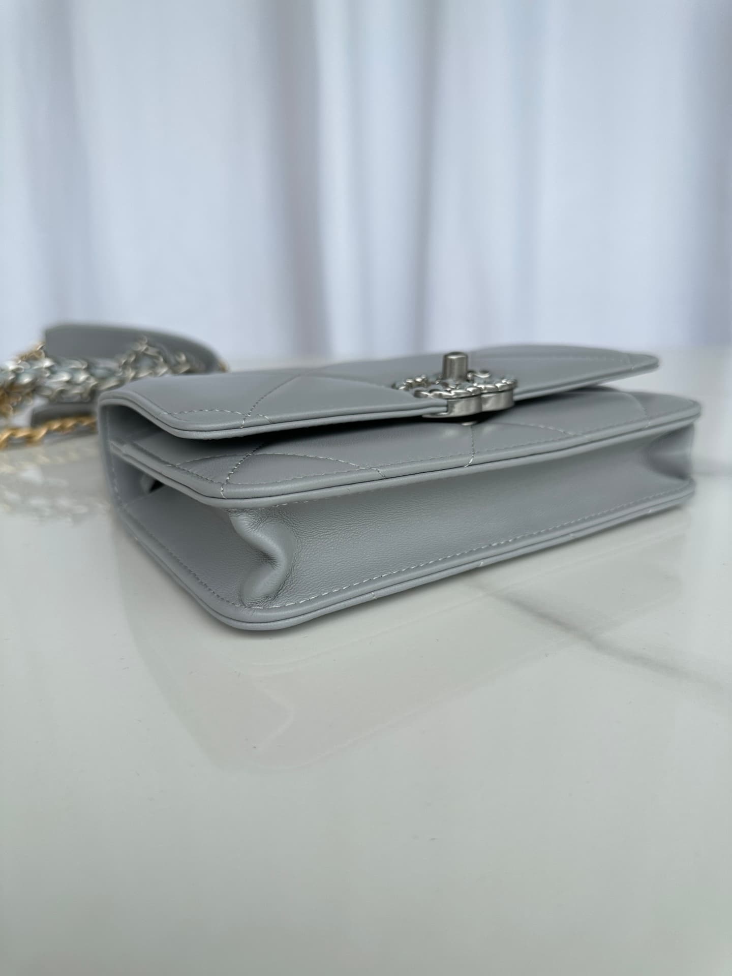 Chanel Wallet on Chain Lambskin Leather & Silver-Tone Metal Grey AP0957 A