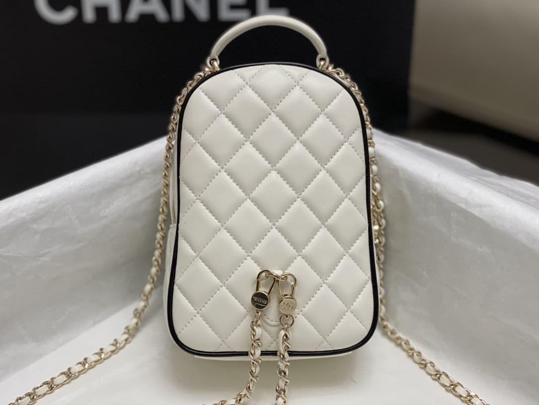 Chanel Mini Backpack Lambskin & Gold-Tone Metal AP3753 White A