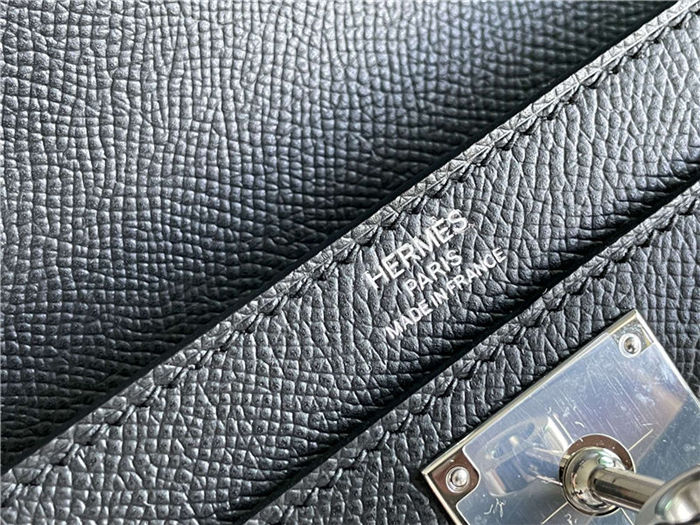 Hermes Kelly Depeches 25 Pouch Epsom Leather Black WAX High