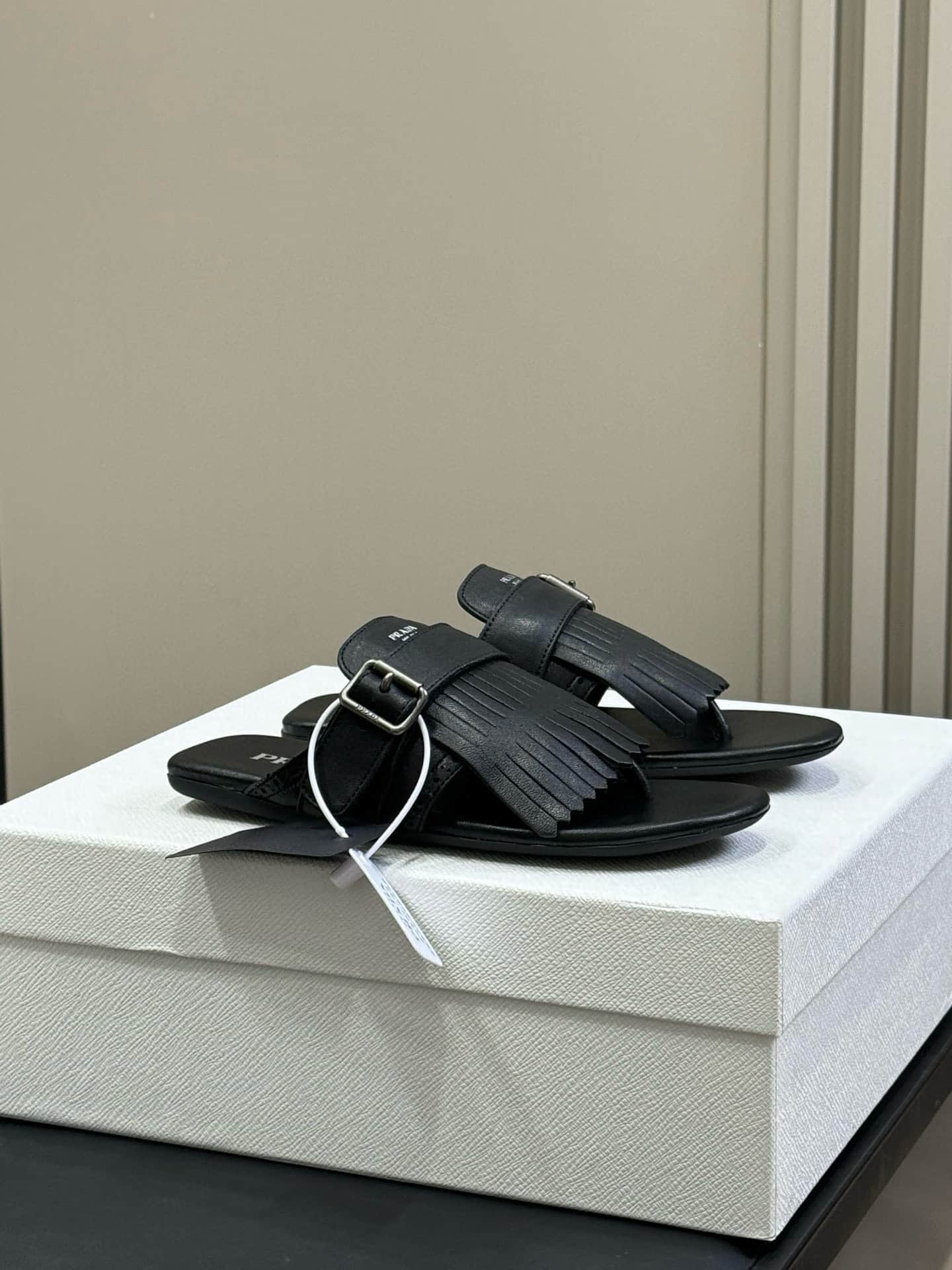 Prada Shuffle Leather Thong Sandals Women