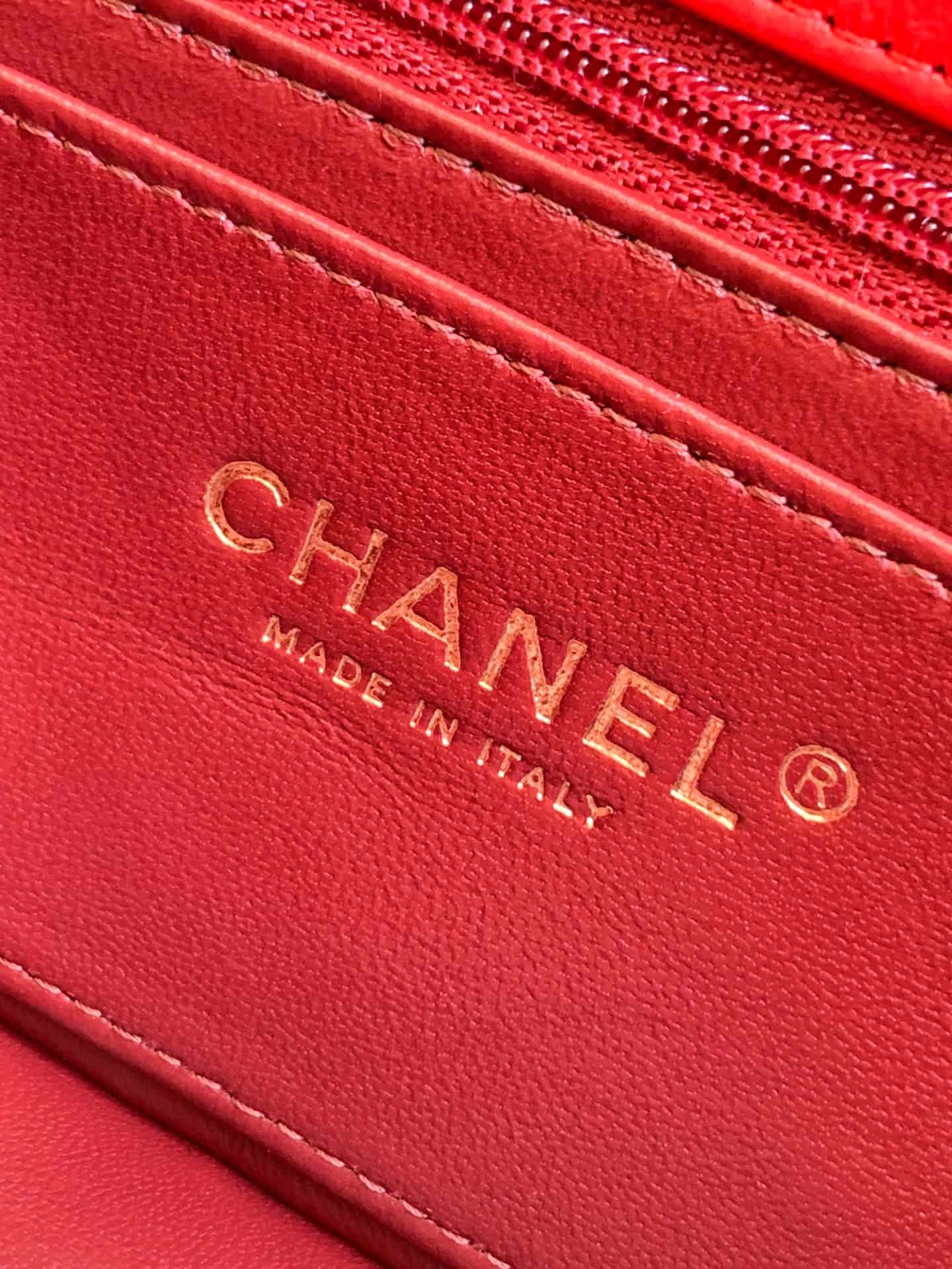 Chanel Flap Bag with Top Handle Chevron Lambskin& Gold-Tone Metal Red AS6044 A