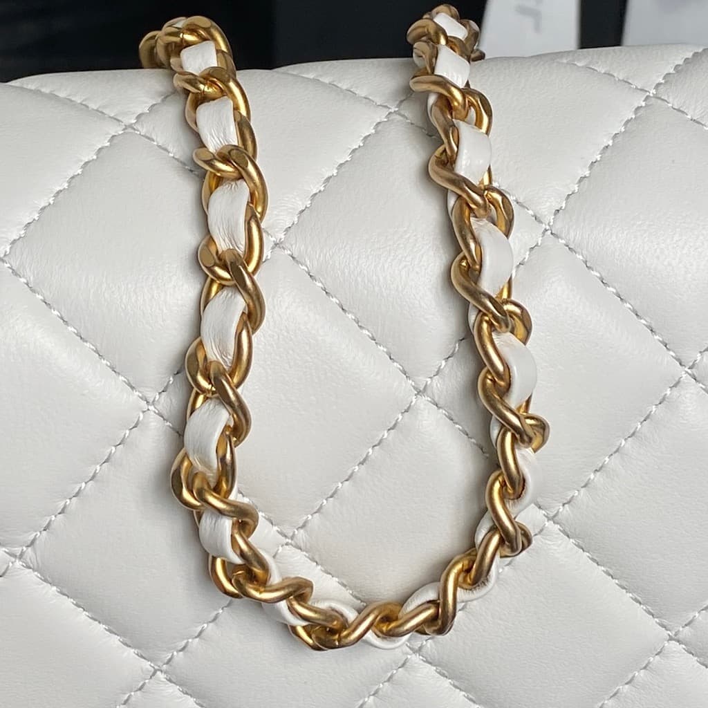 Chanel Classic Flap Bag Lambskin & Gold-Tone Metal AS5756 White High