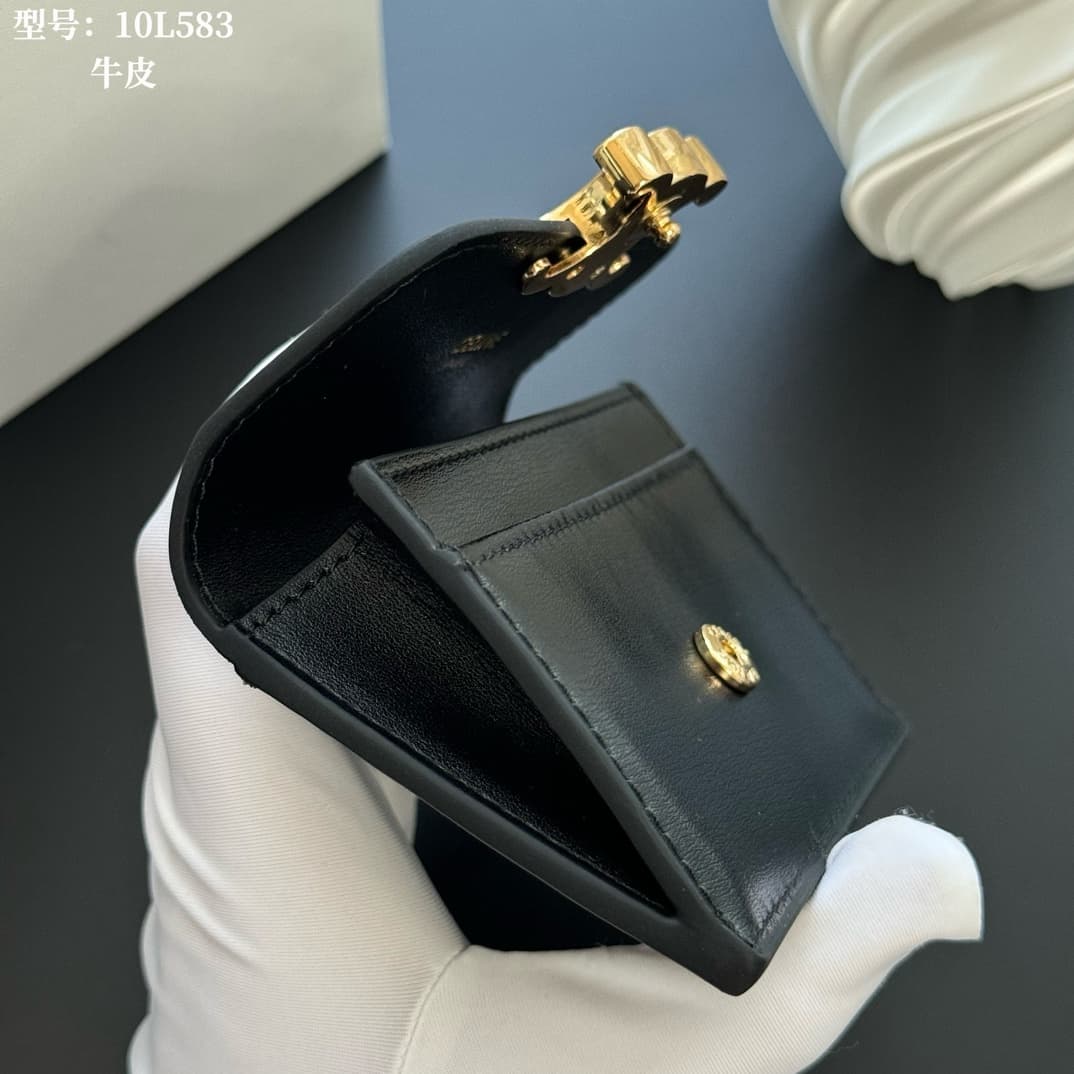 Celine Triomphe Flap Card Holder in shiny black calfskin High