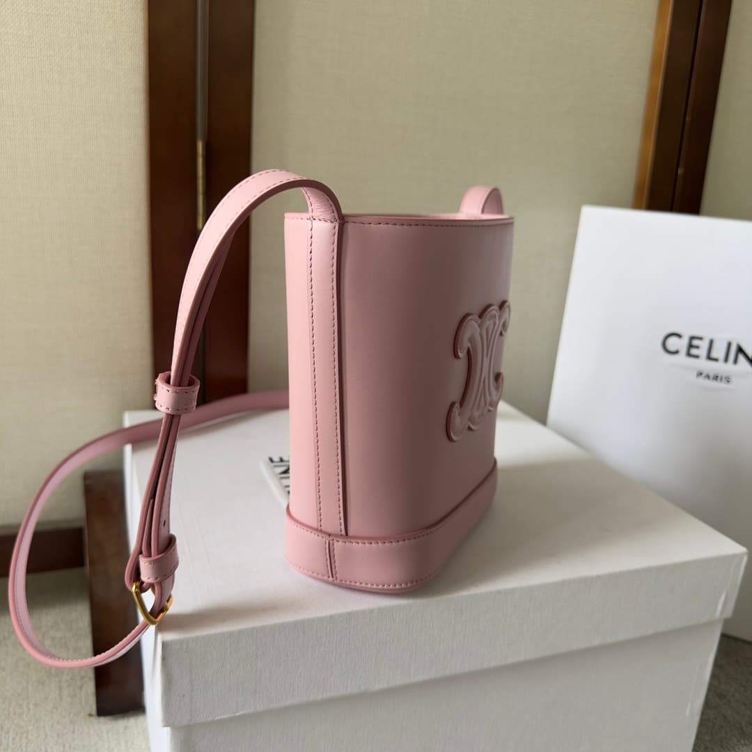 CELINE Small Bucket Bag in Pink Smooth Calfskin Leather High