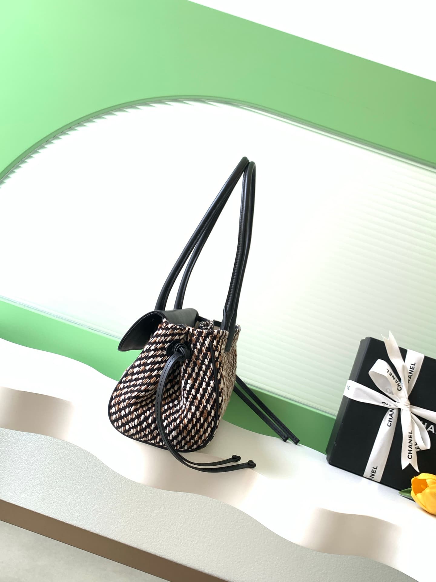 Chanel SMALL SHOPPING BAG Tweed with Calfskin& Gold-Tone Metal AS6288 A