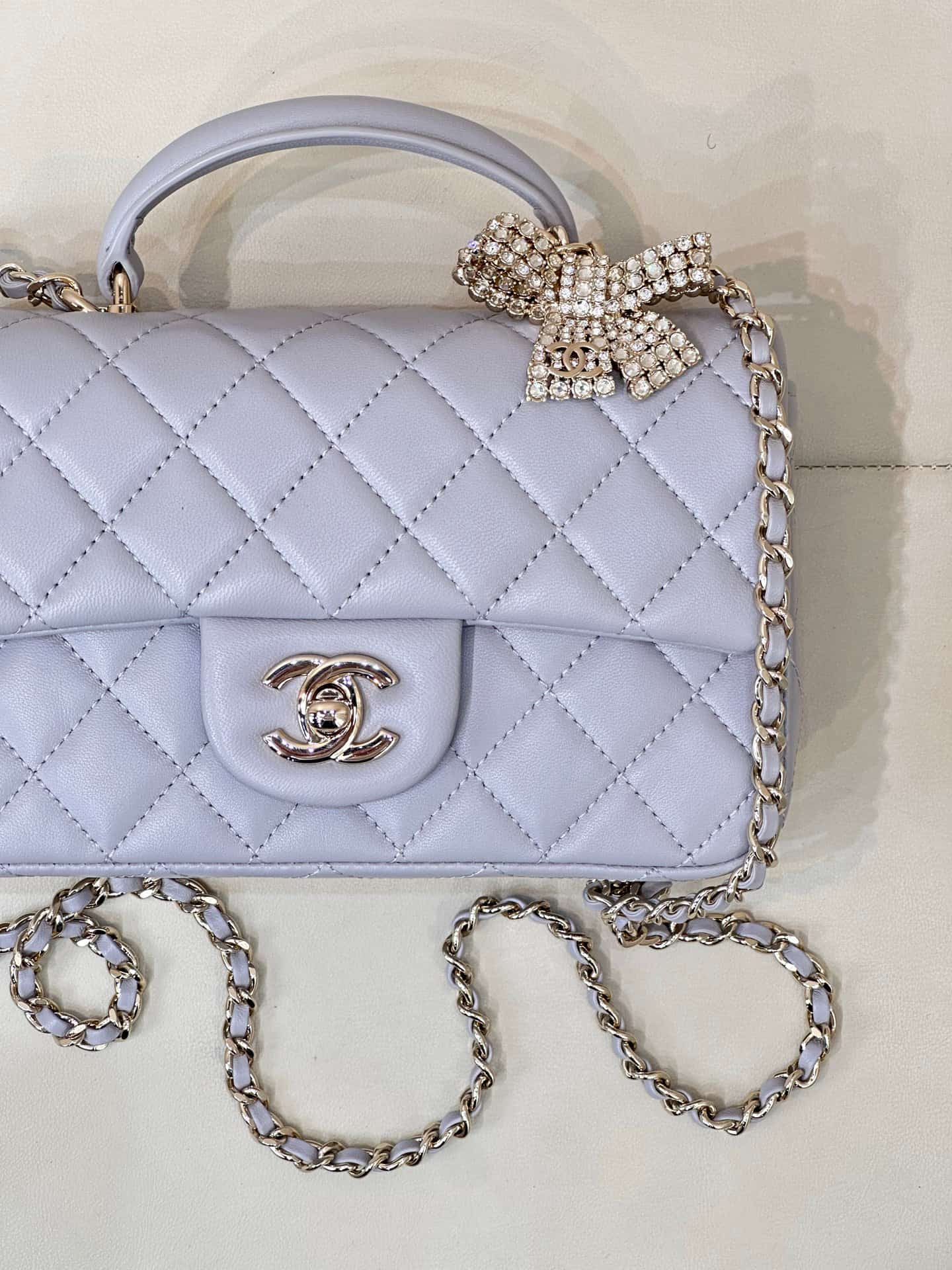 Chanel Mini Classic Handbag Lambskin Strass & Gold-Tone Metal AS2431 grey TOP