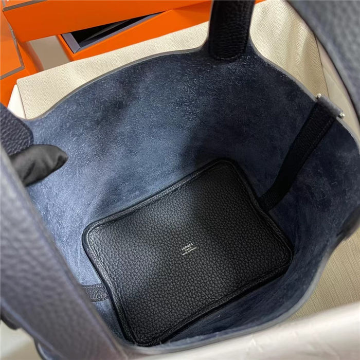 Hermes Picotin Lock 18/22 Bag Togo Leather In Blue Nuit-Silver WAX High