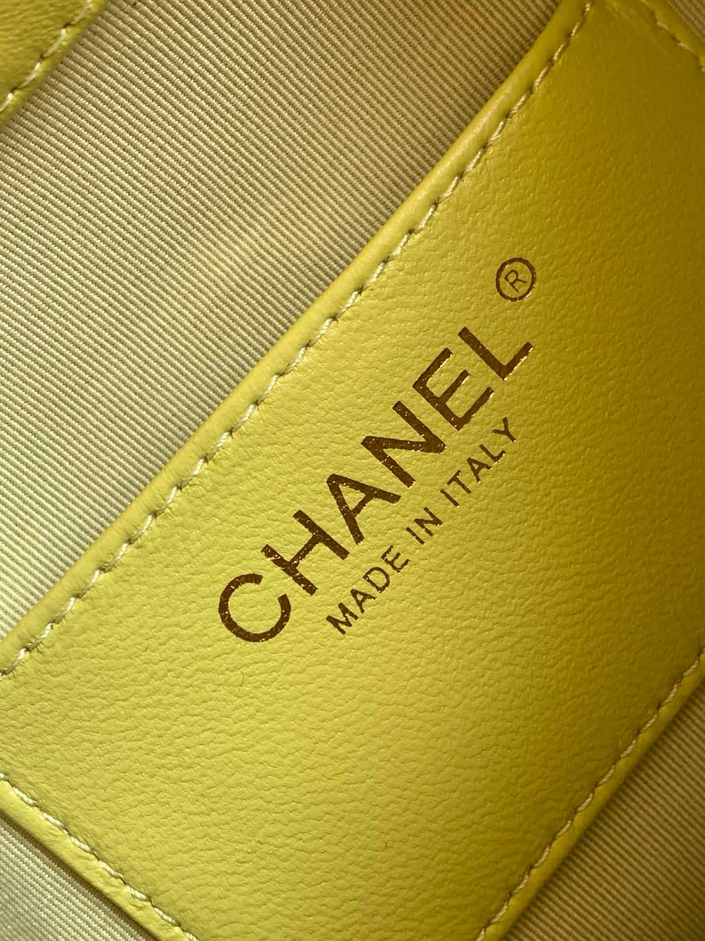 Chanel Medium Hobo Bag Lambskin-Shell Effect Plexi & Gold-Tone Metal Yellow AS6010 High