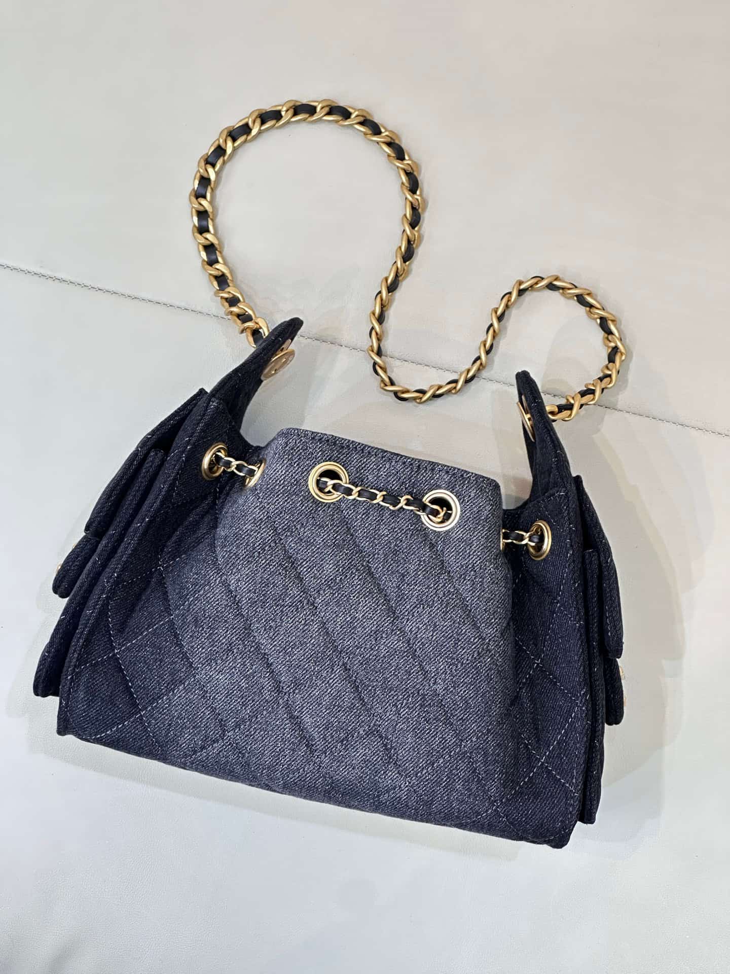 CHANEL 25 Mini Handbag AS5631 Denim &Gold-tone Metal Black TOP