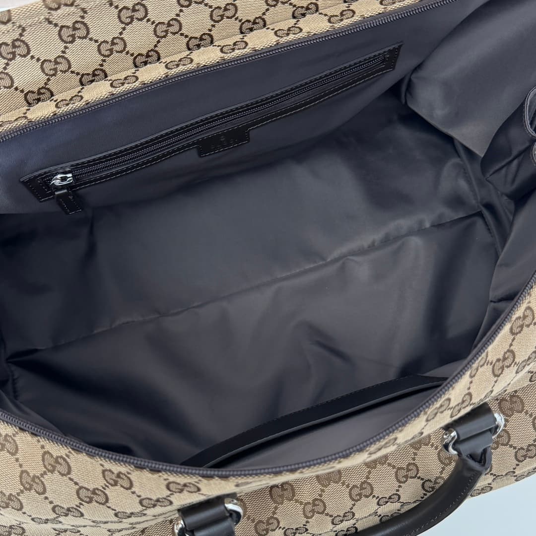 Gucci GG canvas medium duffle bag in beige and dark brown 802095 High