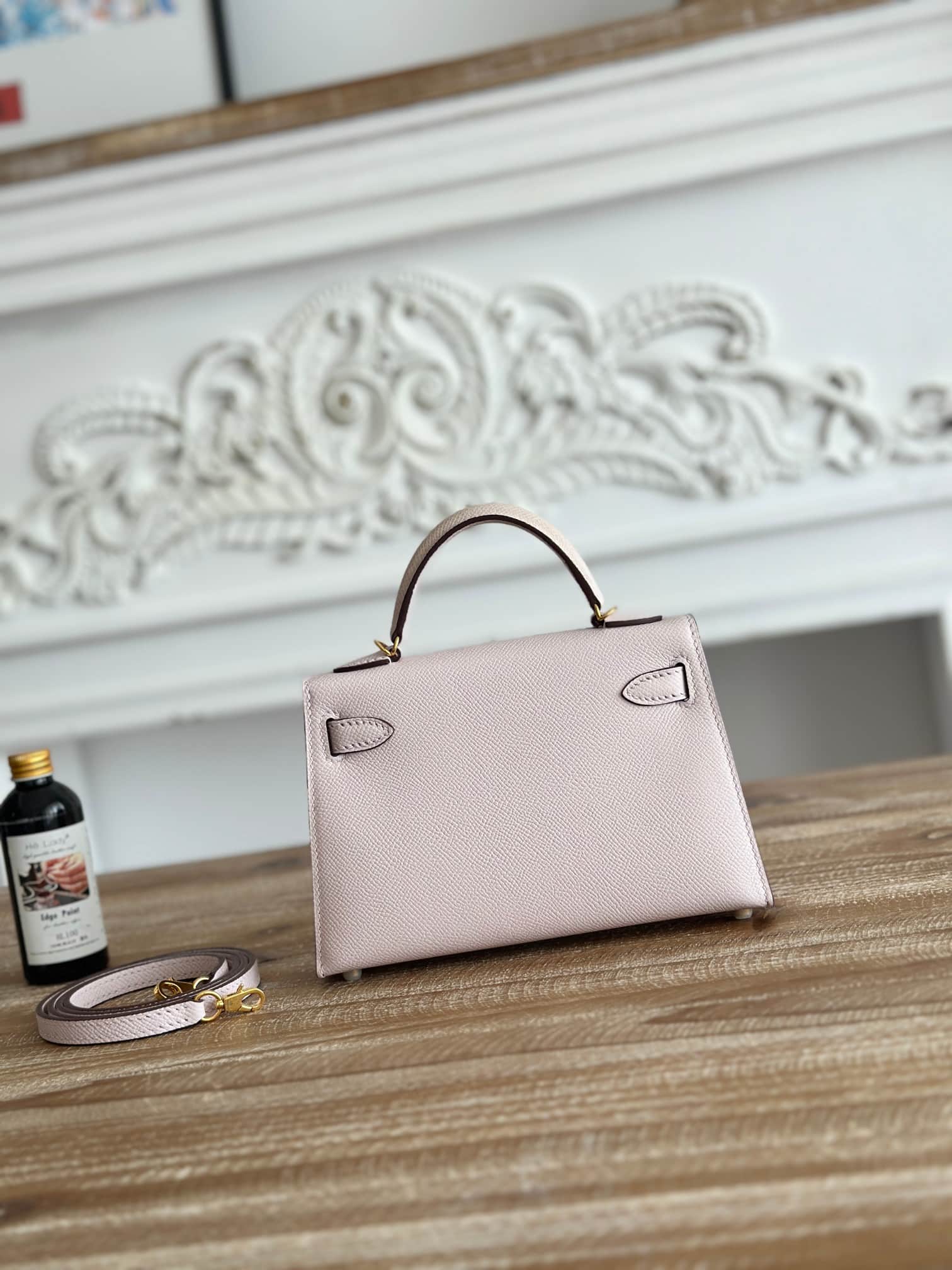 Hermes Kelly Mini II Bag Epsom Leather WAX Rose Sheherazade High