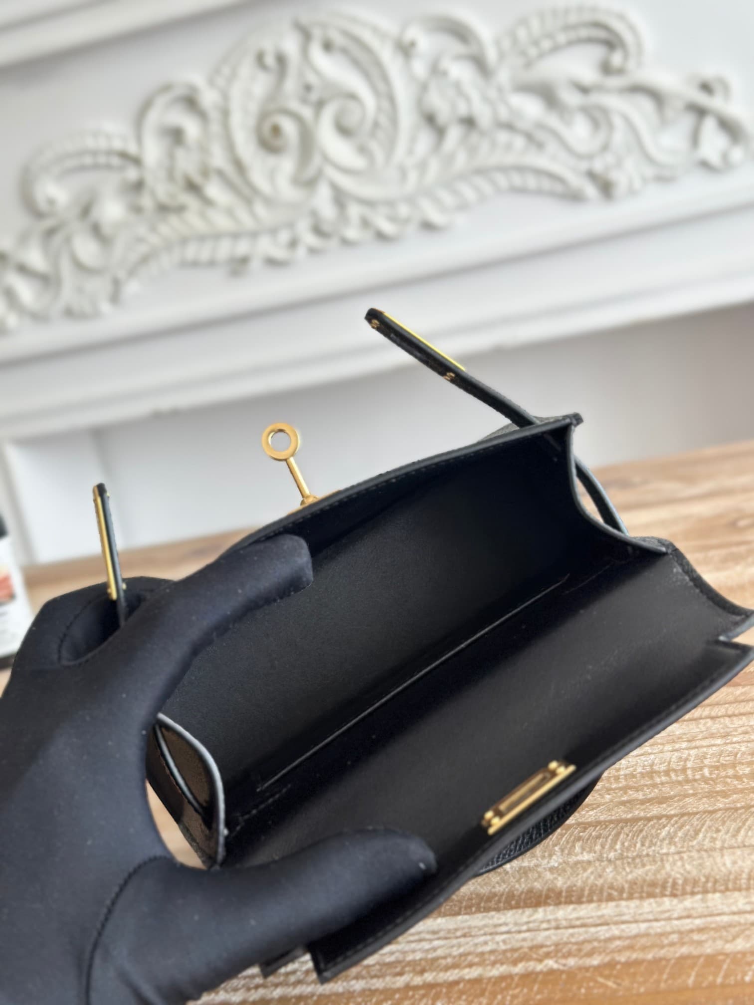 Hermes Kelly Mini II Bag Epsom Leather WAX Silver/Gold Metal Black High