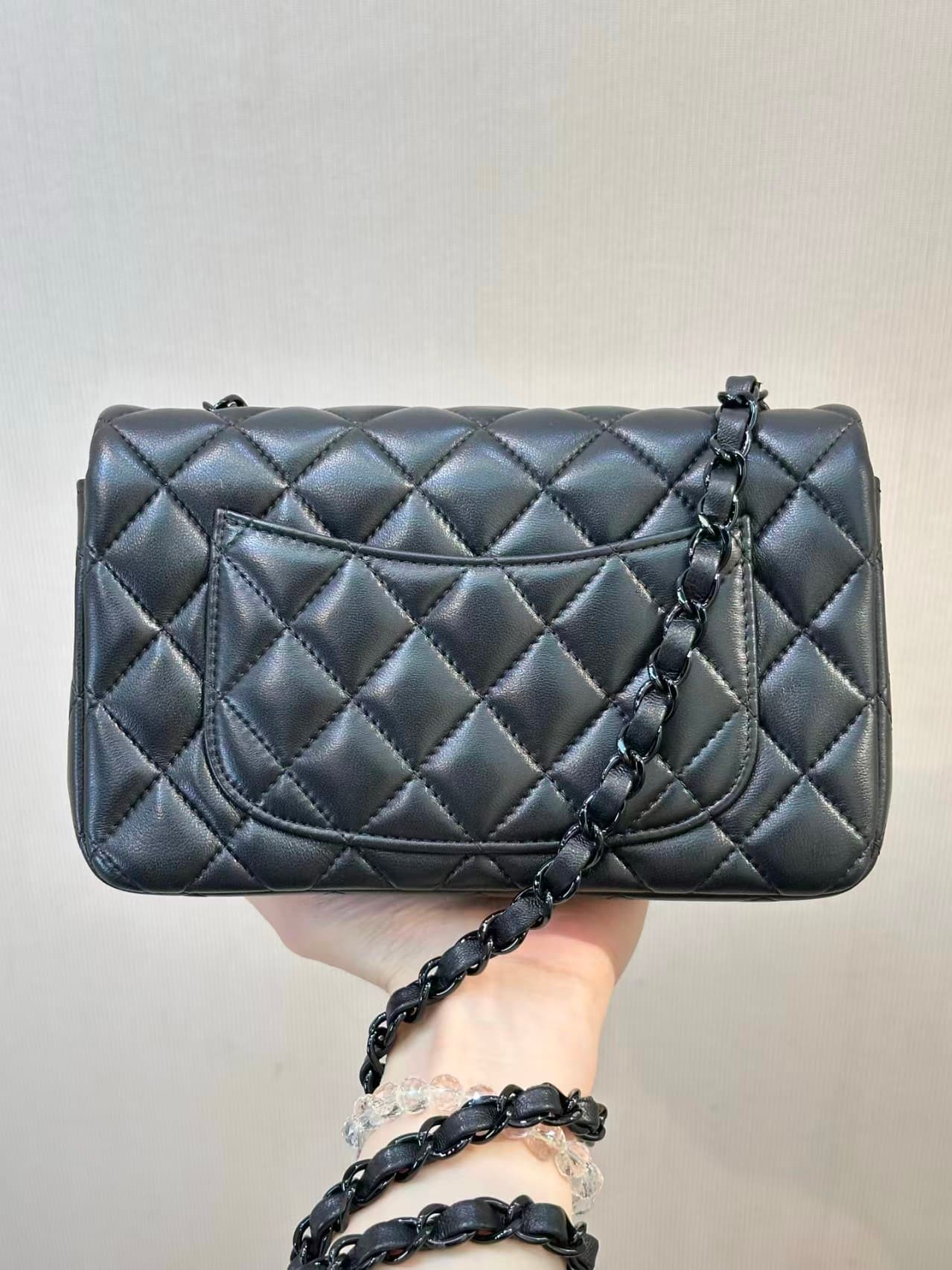 CHANEL Mini Classic Handbag Lambskin & Black-Tone Metal A69900 Black TOP