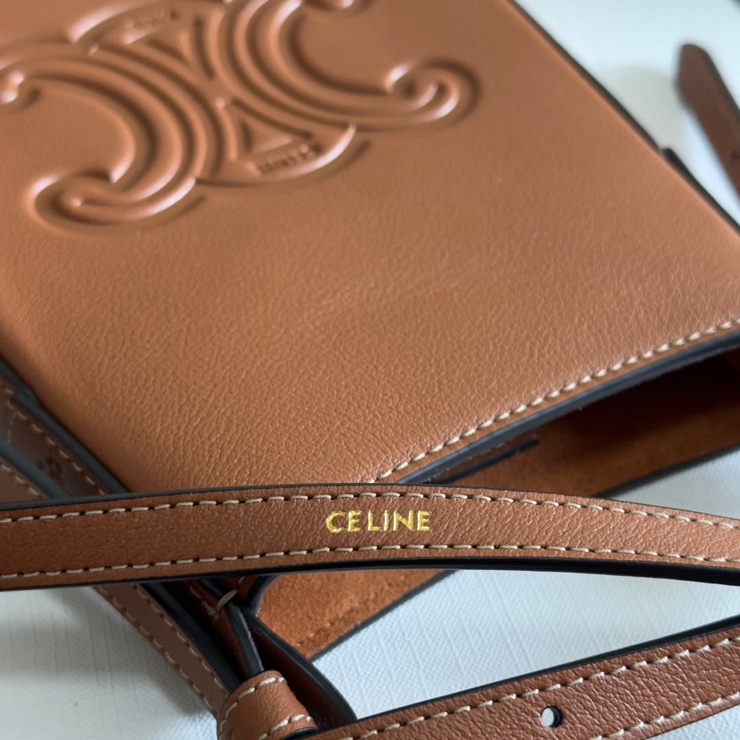 Celine Heloise Phone Pouch in Tan Supple Calfskin Leather High