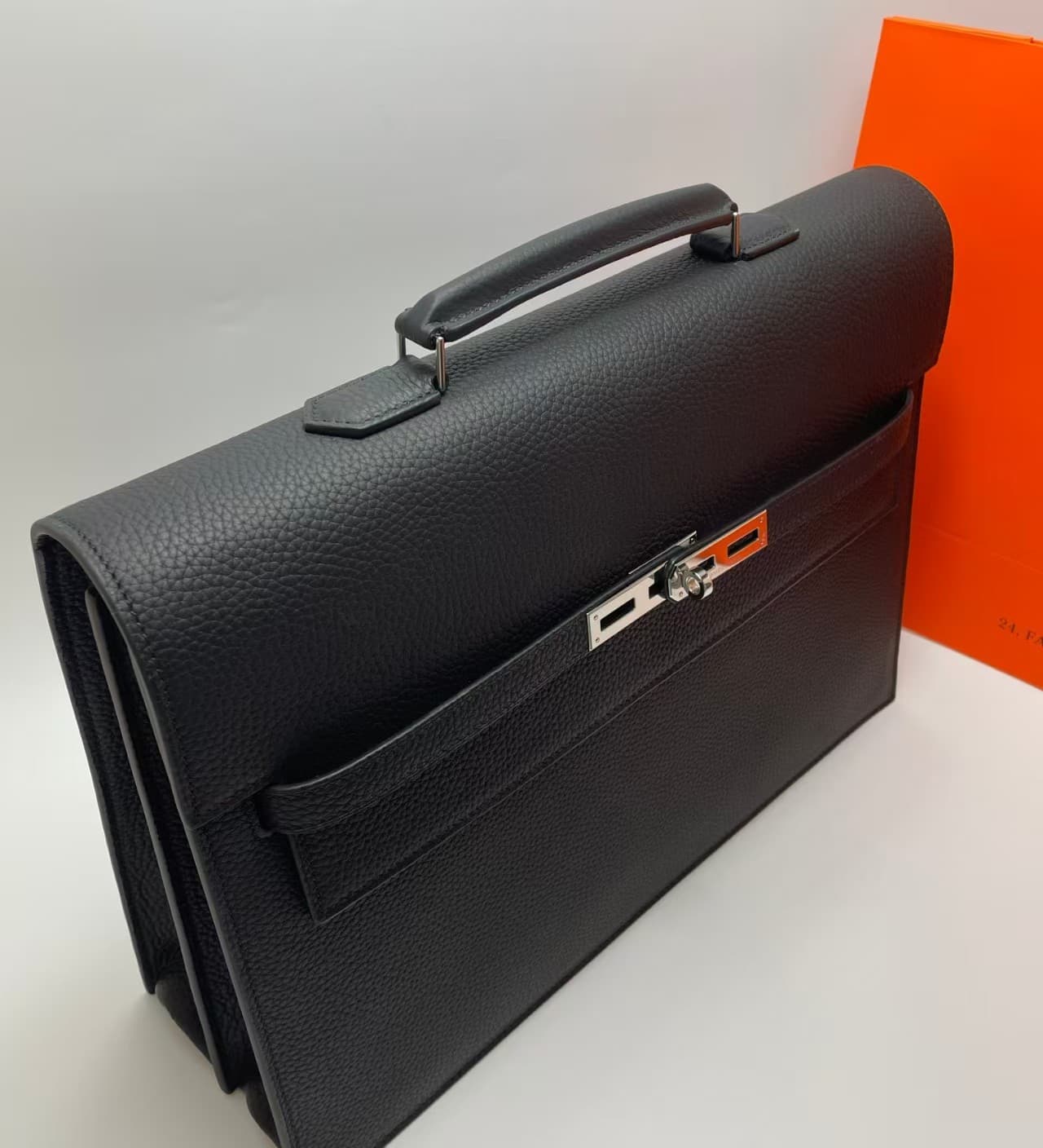 Hermes Kelly Depeche 38 Briefcase In Black Calfskin WAX High