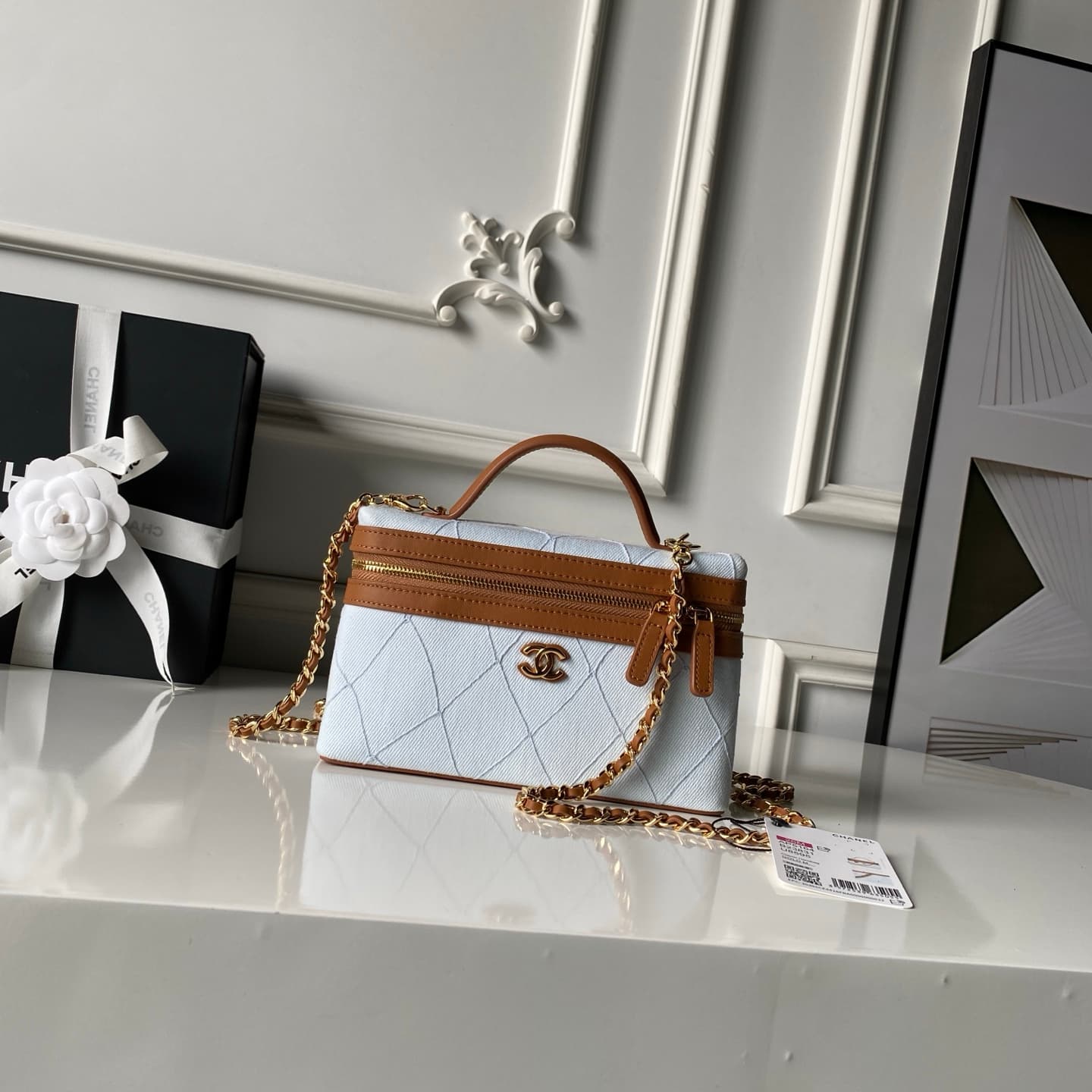 Chanel Coco Beach Mini Vanity Canvas & Gold-tone Metal AP5164  A