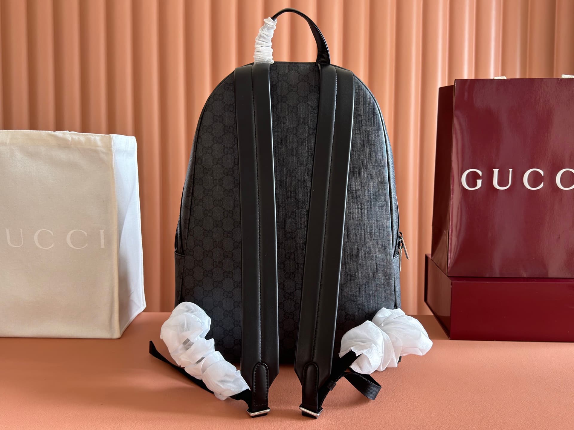 Gucci Essence Classic medium backpack Black GG coated canvas A0020S High