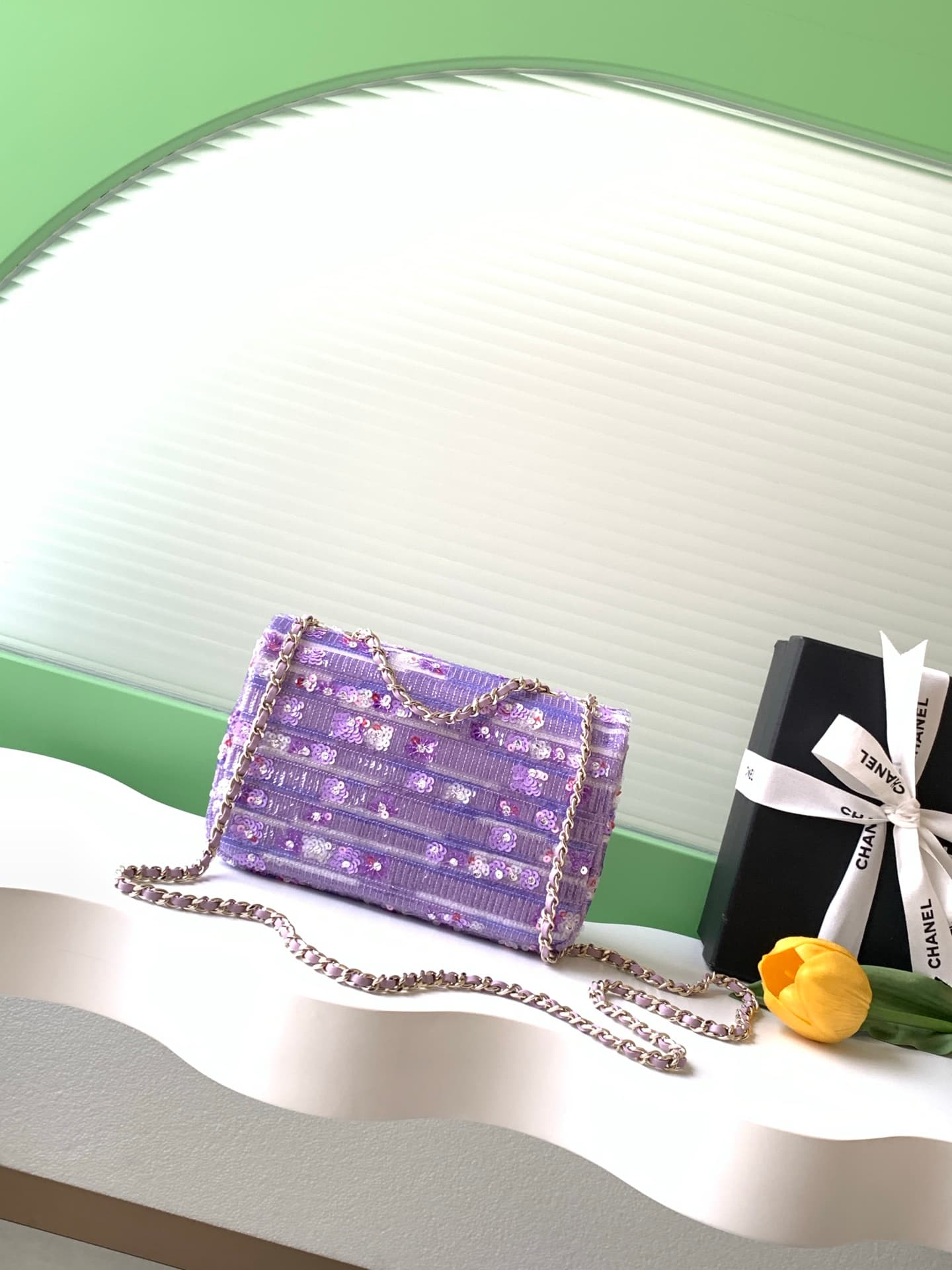 Chanel Flap Bag Sequins & Gold-Tone Metal AS4561 Purple A