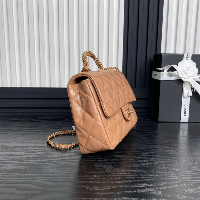 Chanel FLAP BAG WITH TOP HANDLE AS5043 Shiny Lambskin Nude A