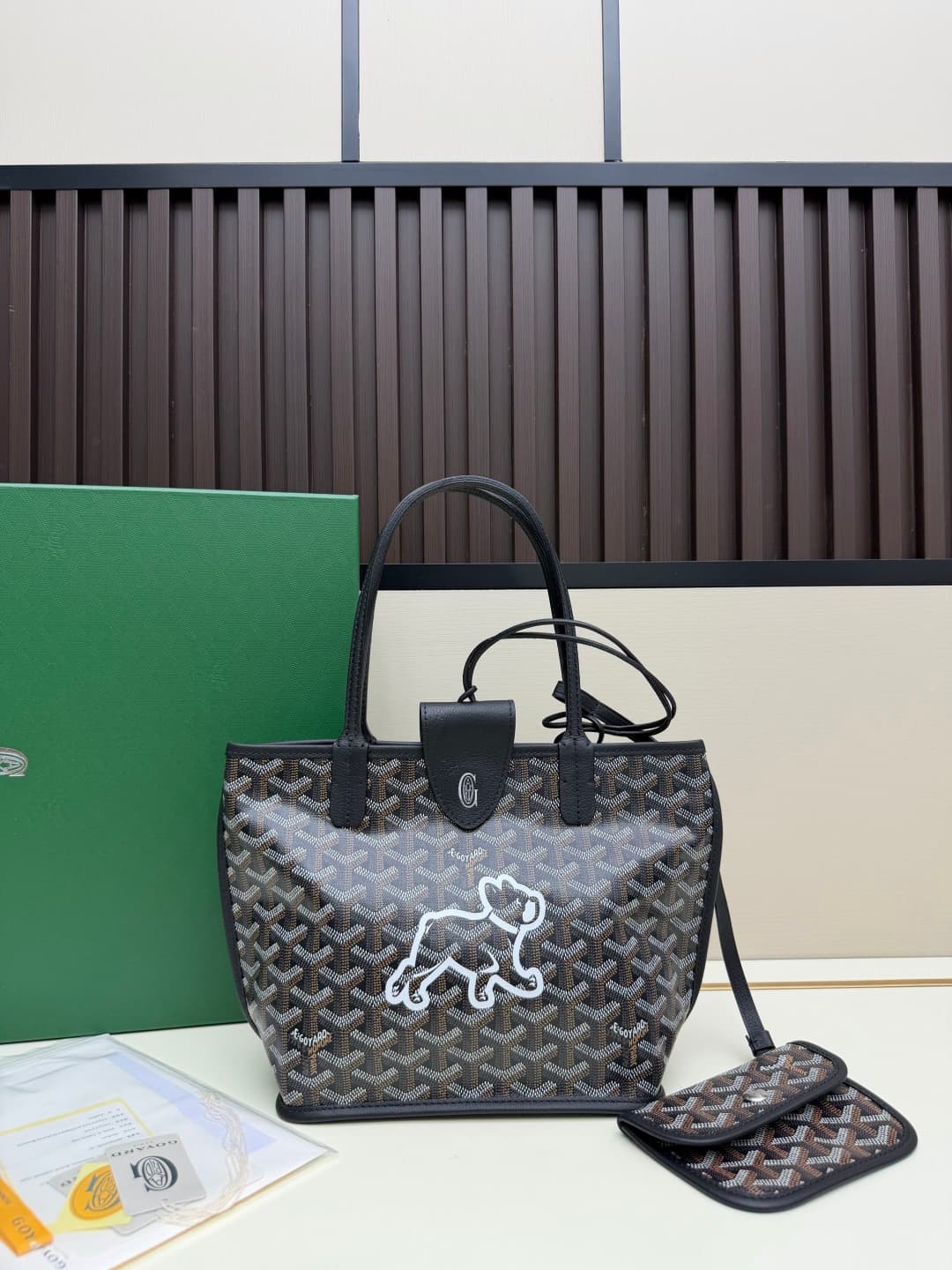 Goyard Mini Anjou Tote Goyardine Canvas with White Painted Mascot Black High
