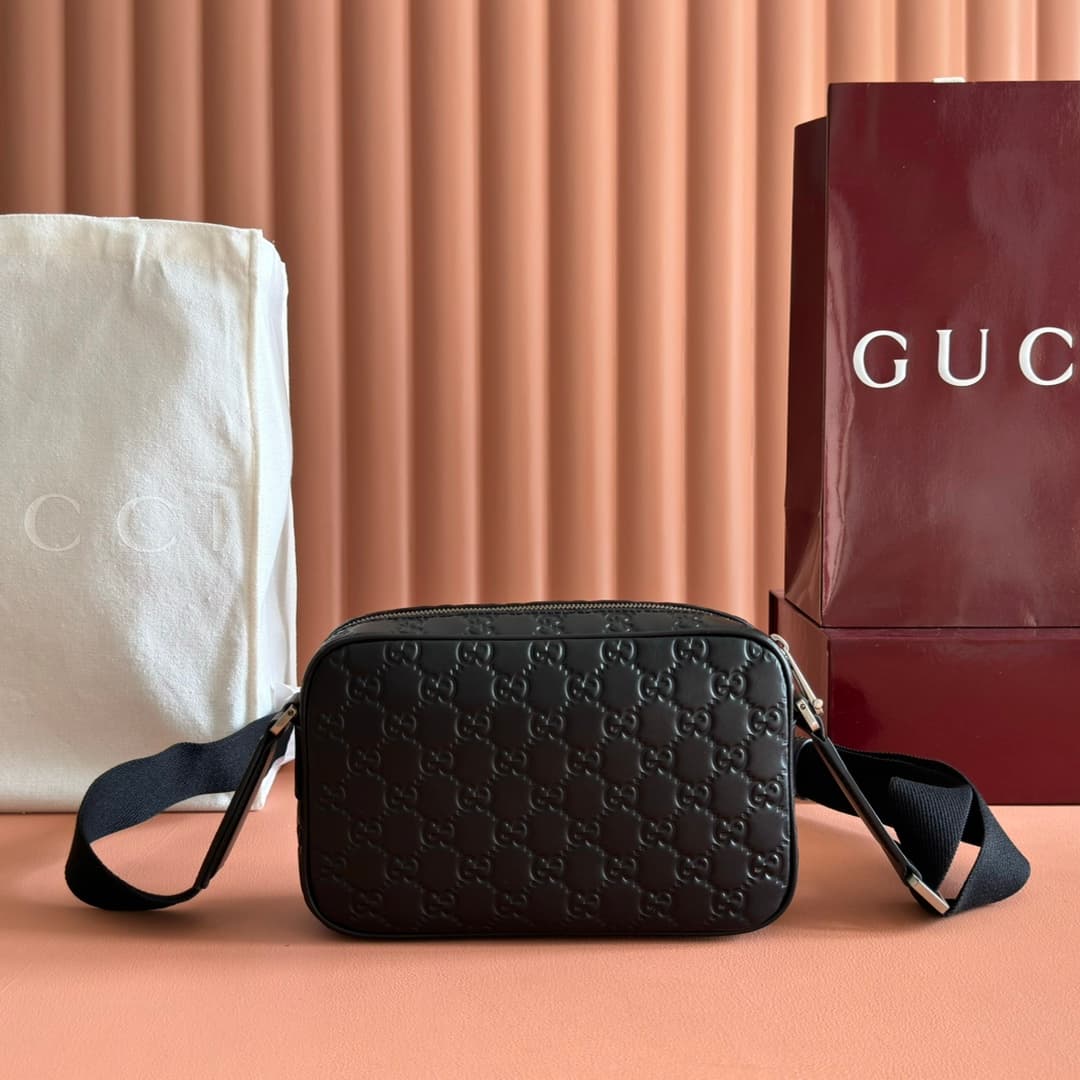 Gucci GG Emblem small crossbody bag Black embossed GG smooth leather ‎850242 High