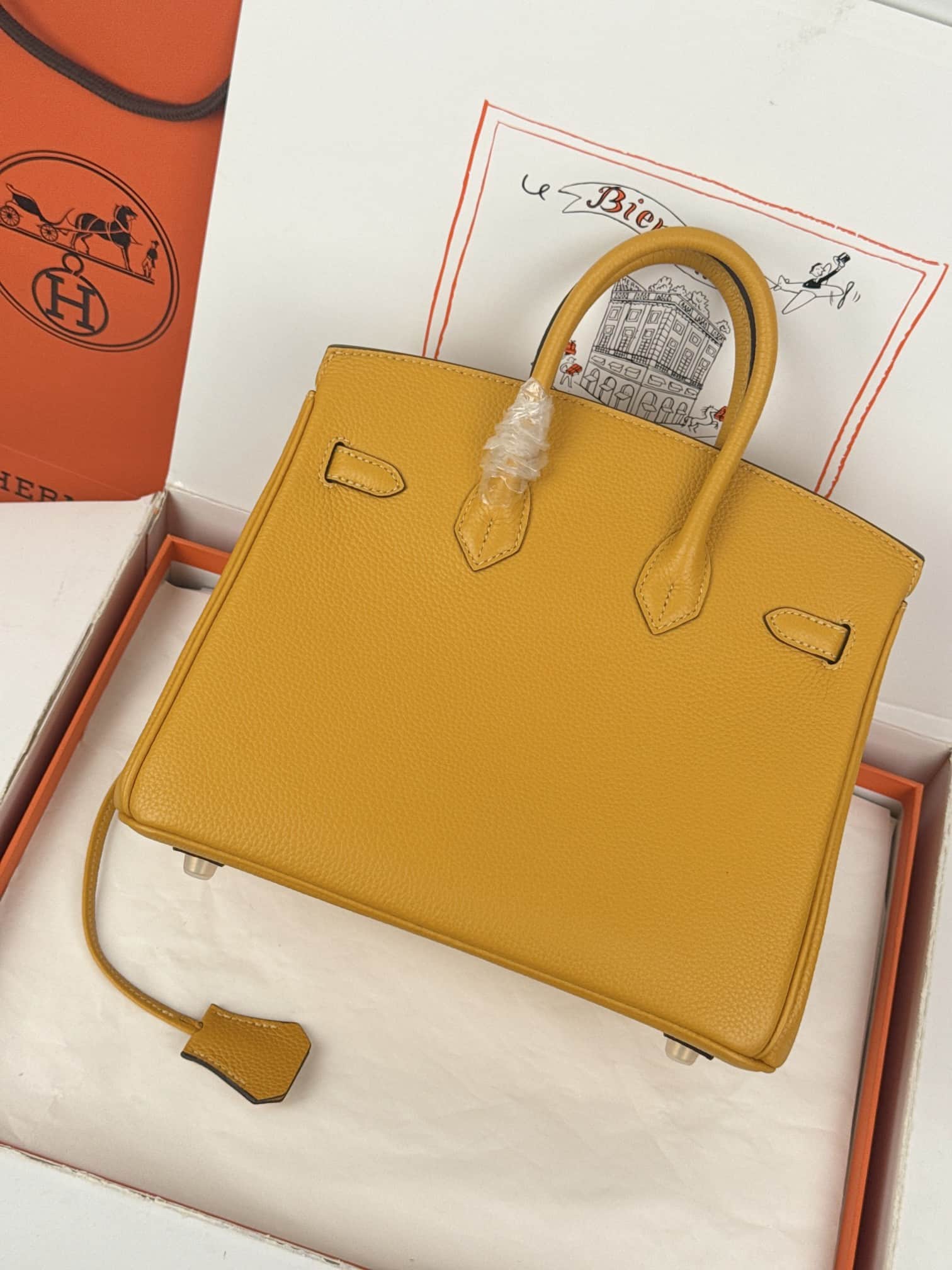 Hermes Birkin 25/30 Bag Togo Calfskin Leather Jaune Ambre High