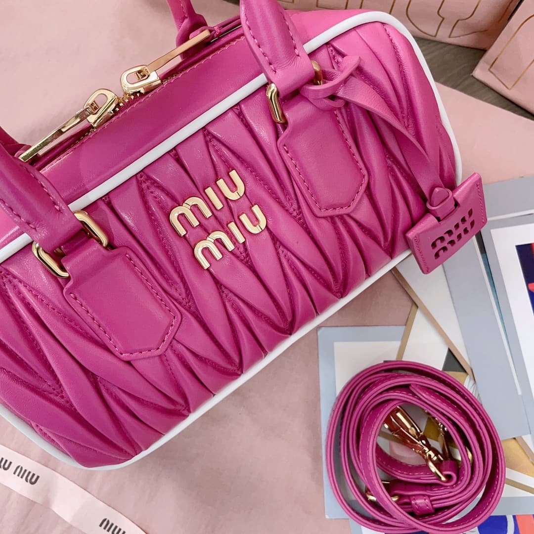 Miu Miu Arcadie matelassé nappa leather bag 5BB142 Rose red High