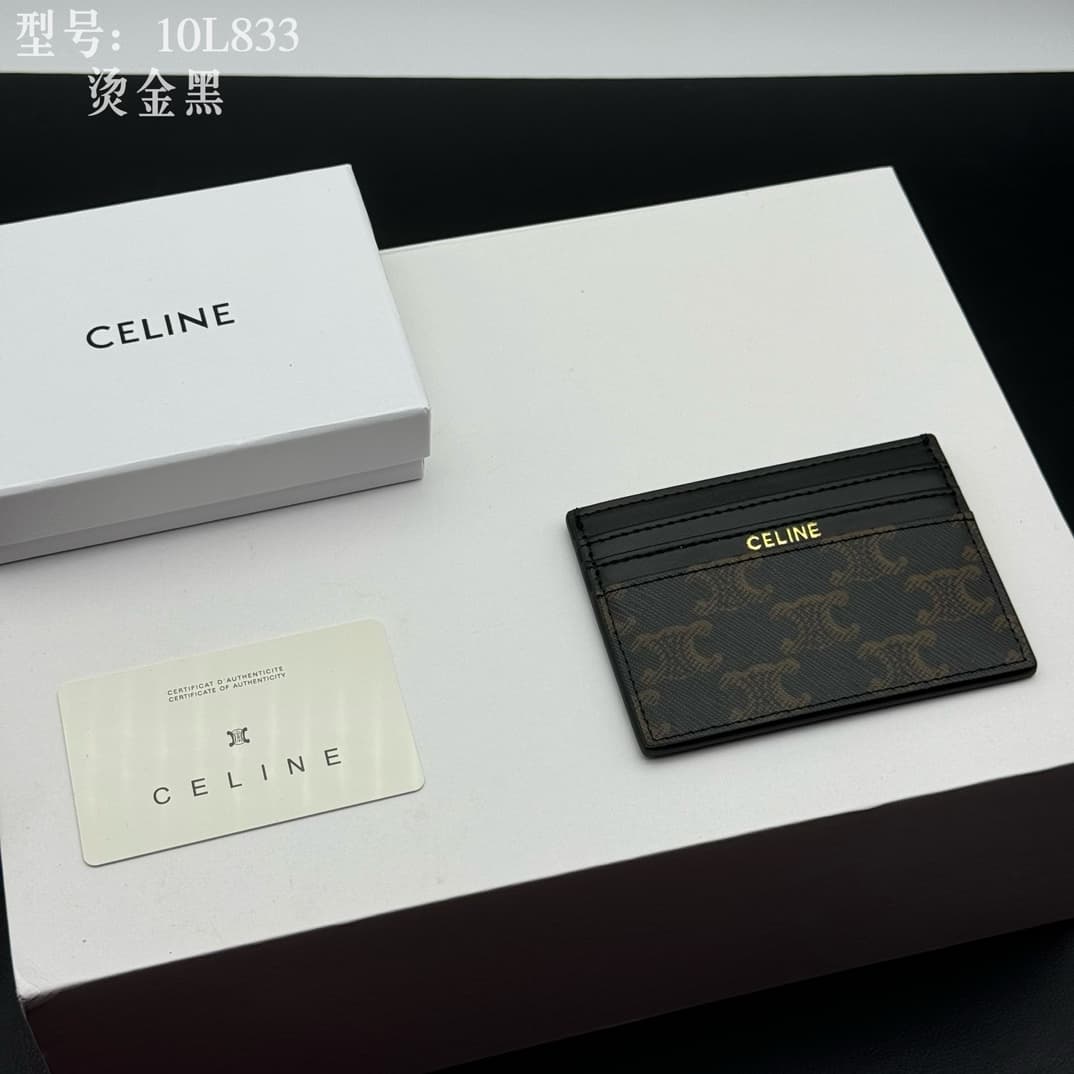 Celine Triomphe Canvas and Calfskin card holder High