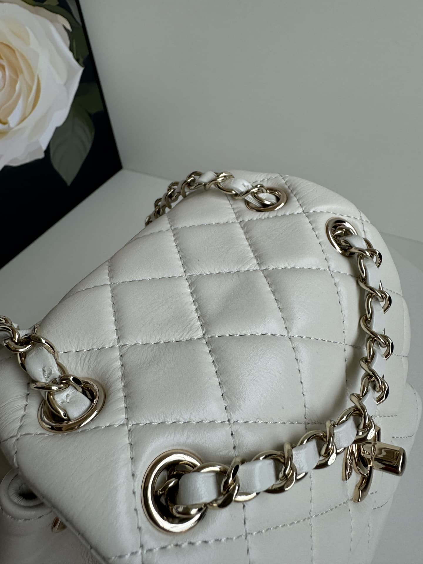 Chanel Small Quilted Duma Backpack Shiny Calfskin AS2908 White High