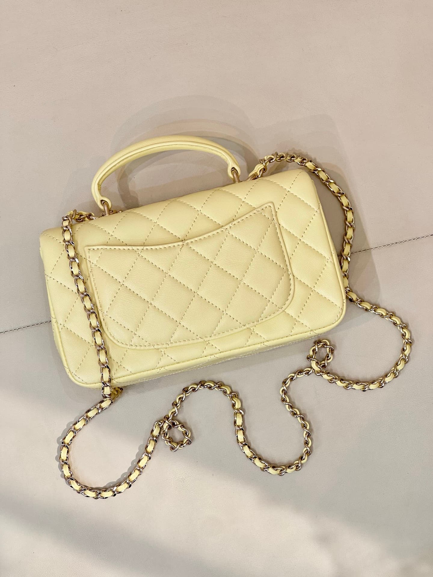 Chanel Mini Classic Handbag Lambskin Strass & Gold-Tone Metal AS2431 light yellow TOP