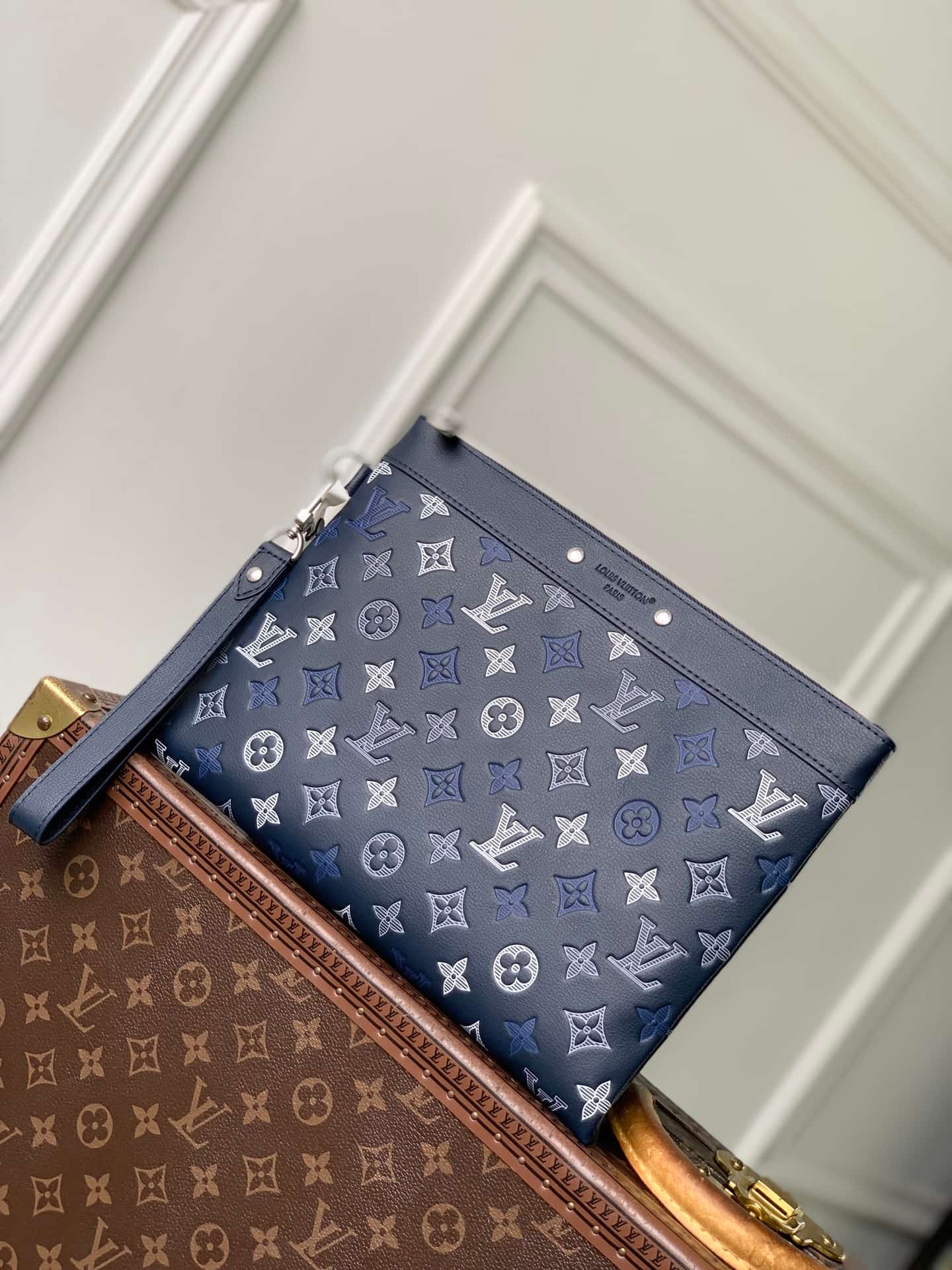 Louis Vuitton Pochette To-Go Navy Blue Monogram Shadow calfskin leather M28913 High